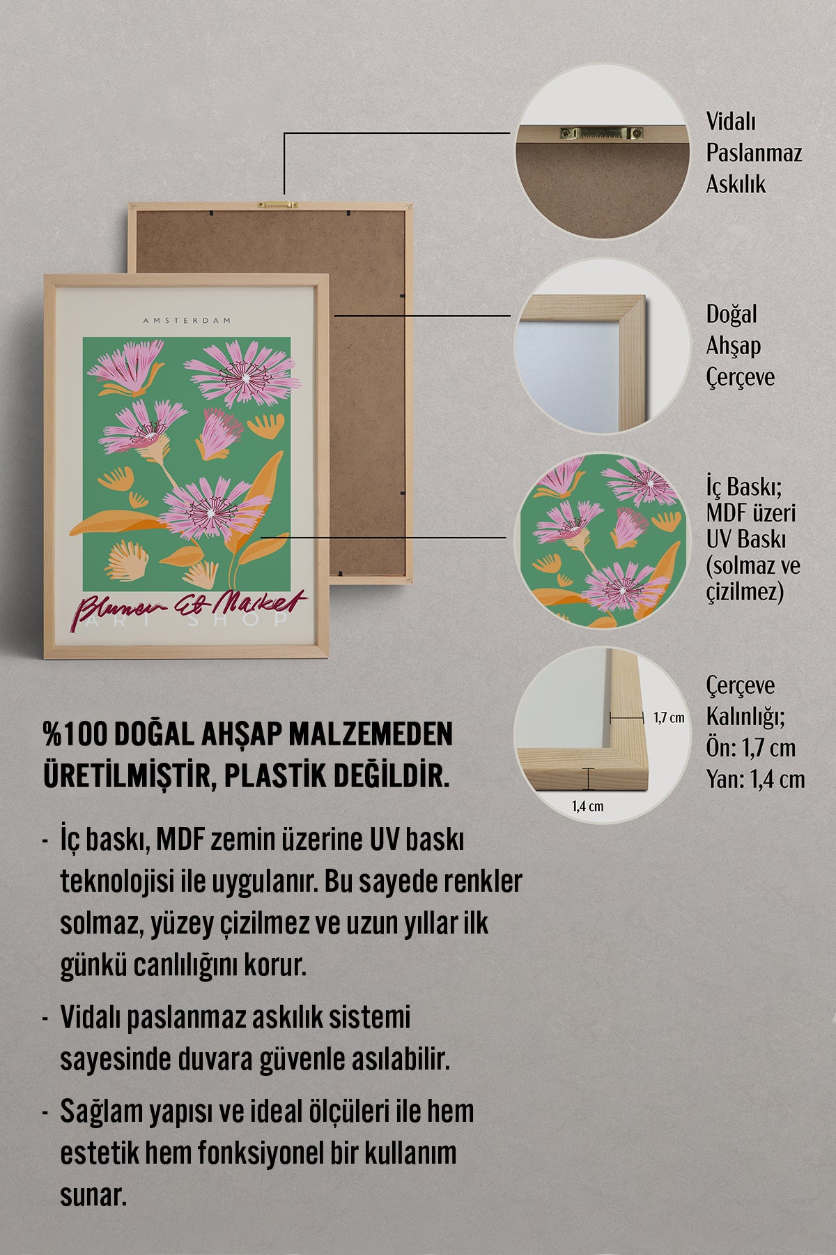 HOMEPACK Ahşap Çerçeveli Tablo Çerçeveli Poster Sanatsal Modern Duvar Dekoru ABSTRACT-042