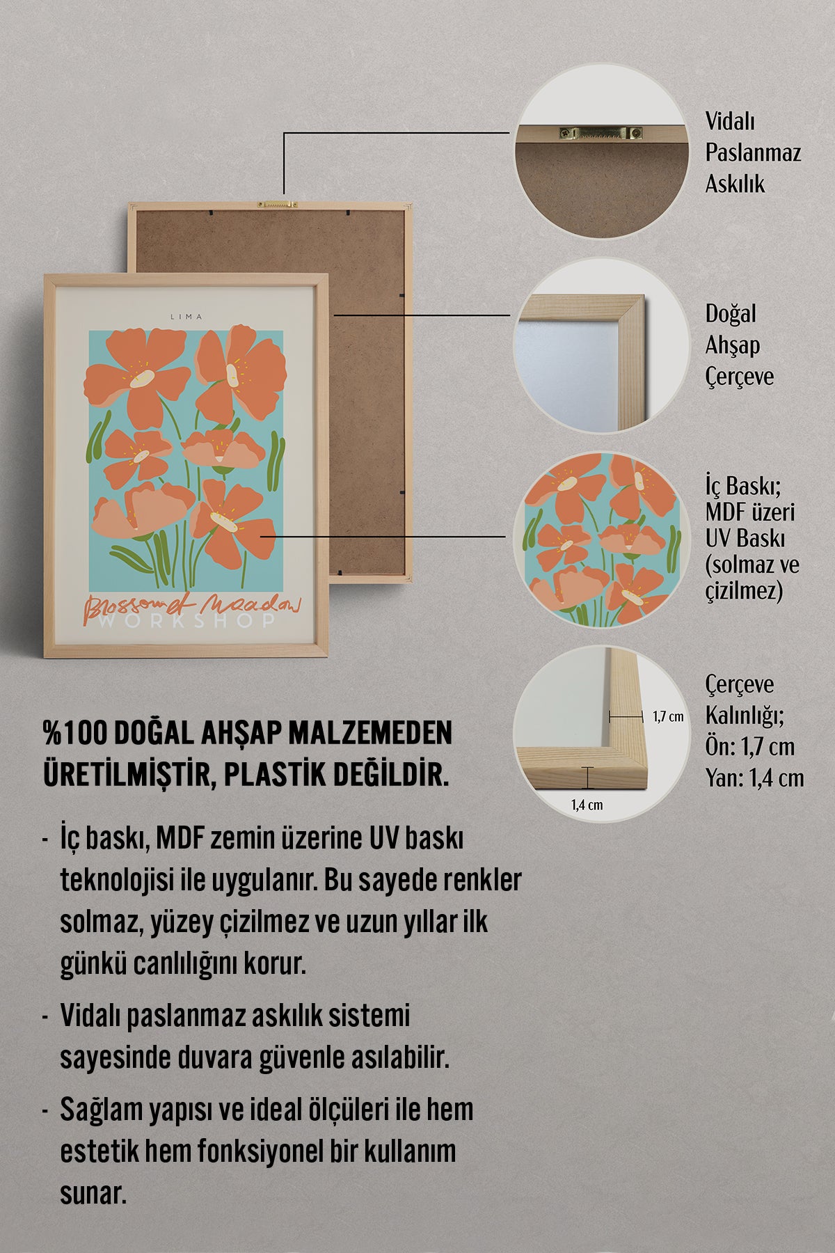 HOMEPACK Ahşap Çerçeveli Tablo Çerçeveli Poster Sanatsal Modern Duvar Dekoru ABSTRACT-25