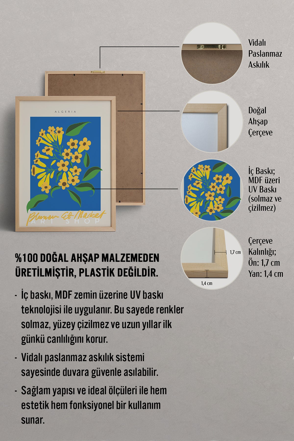 HOMEPACK Ahşap Çerçeveli Tablo Çerçeveli Poster Sanatsal Modern Duvar Dekoru ABSTRACT-45