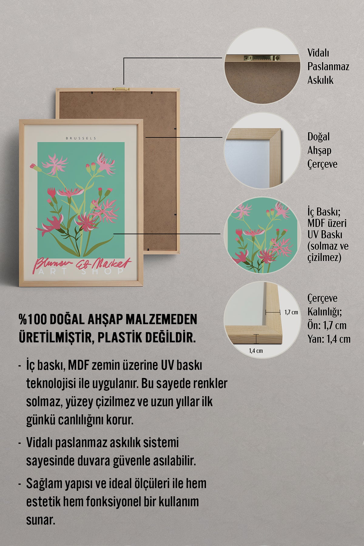 HOMEPACK Ahşap Çerçeveli Tablo Çerçeveli Poster Sanatsal Modern Duvar Dekoru ABSTRACT-48
