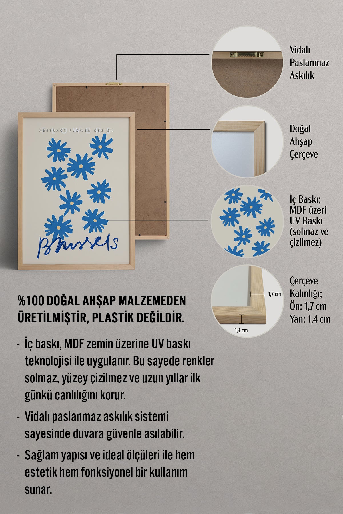 HOMEPACK Ahşap Çerçeveli Tablo Çerçeveli Poster Sanatsal Modern Duvar Dekoru ABSTRACT-75