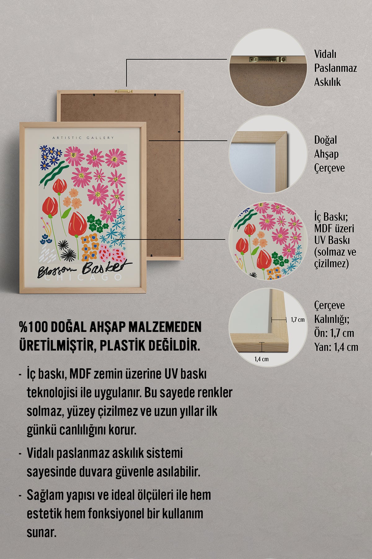 HOMEPACK Ahşap Çerçeveli Tablo Çerçeveli Poster Sanatsal Modern Duvar Dekoru ABSTRACT-87