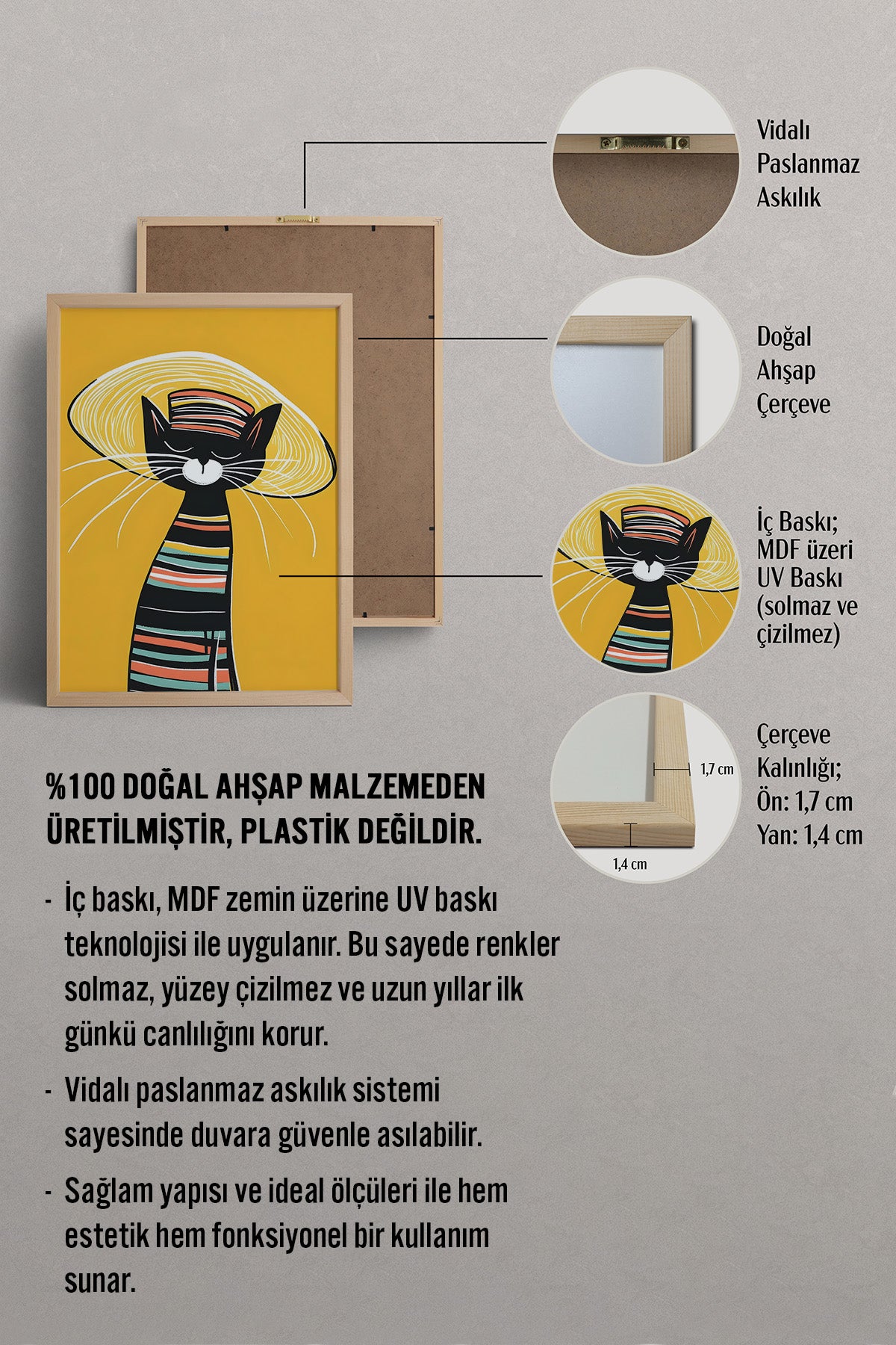 HOMEPACK Stil Sahibi Kara Kedi Tablo  BEK-8619