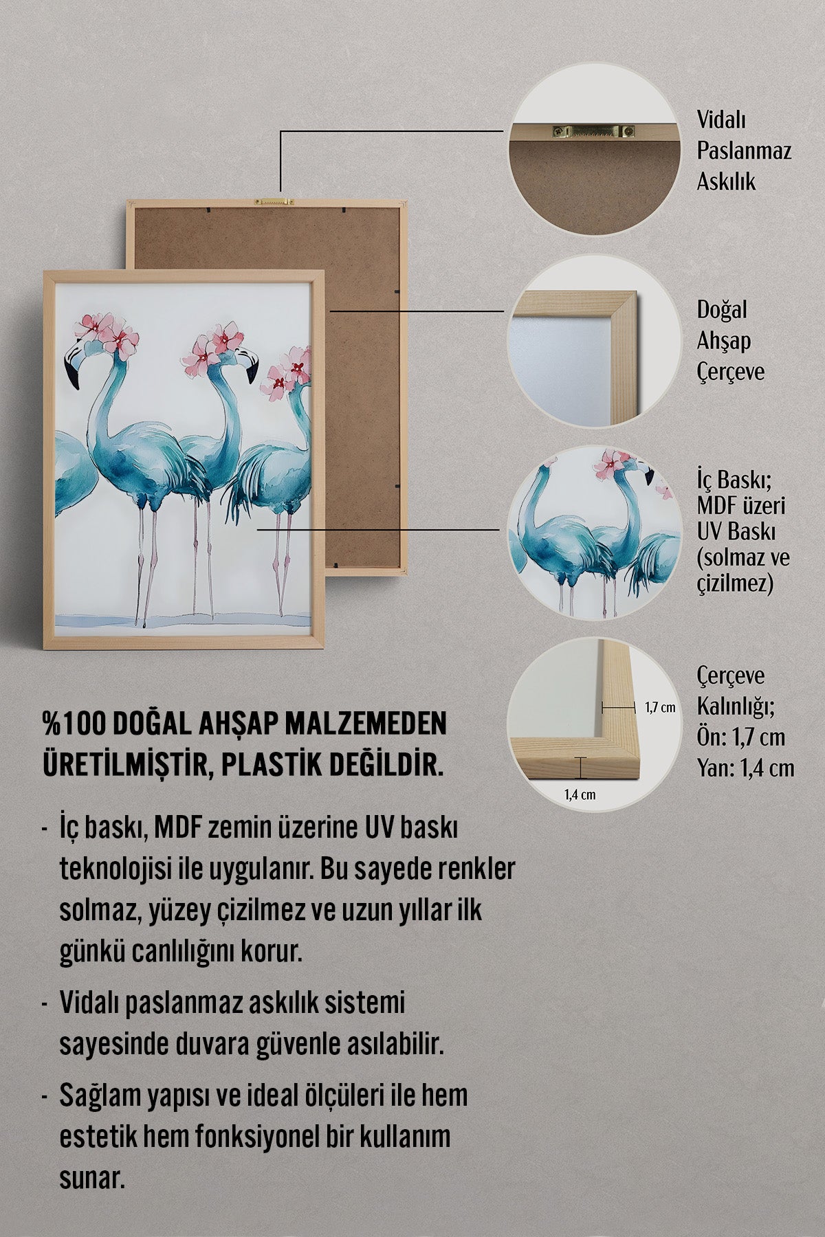 HOMEPACK Çiçek Taçlı Flamingolar Tablo  BEK-8529