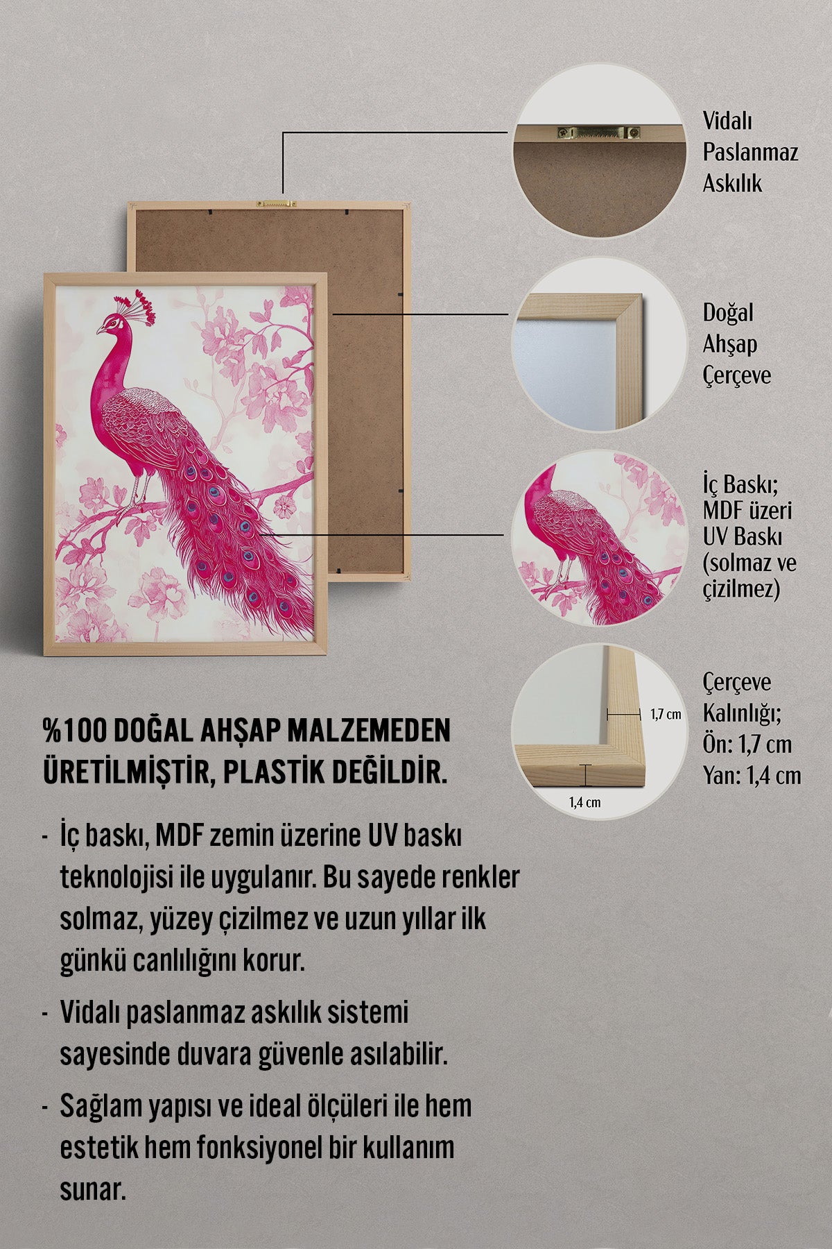 HOMEPACK Pembe Tavus Kuşunun Zarafeti Tablo  BEK-8583