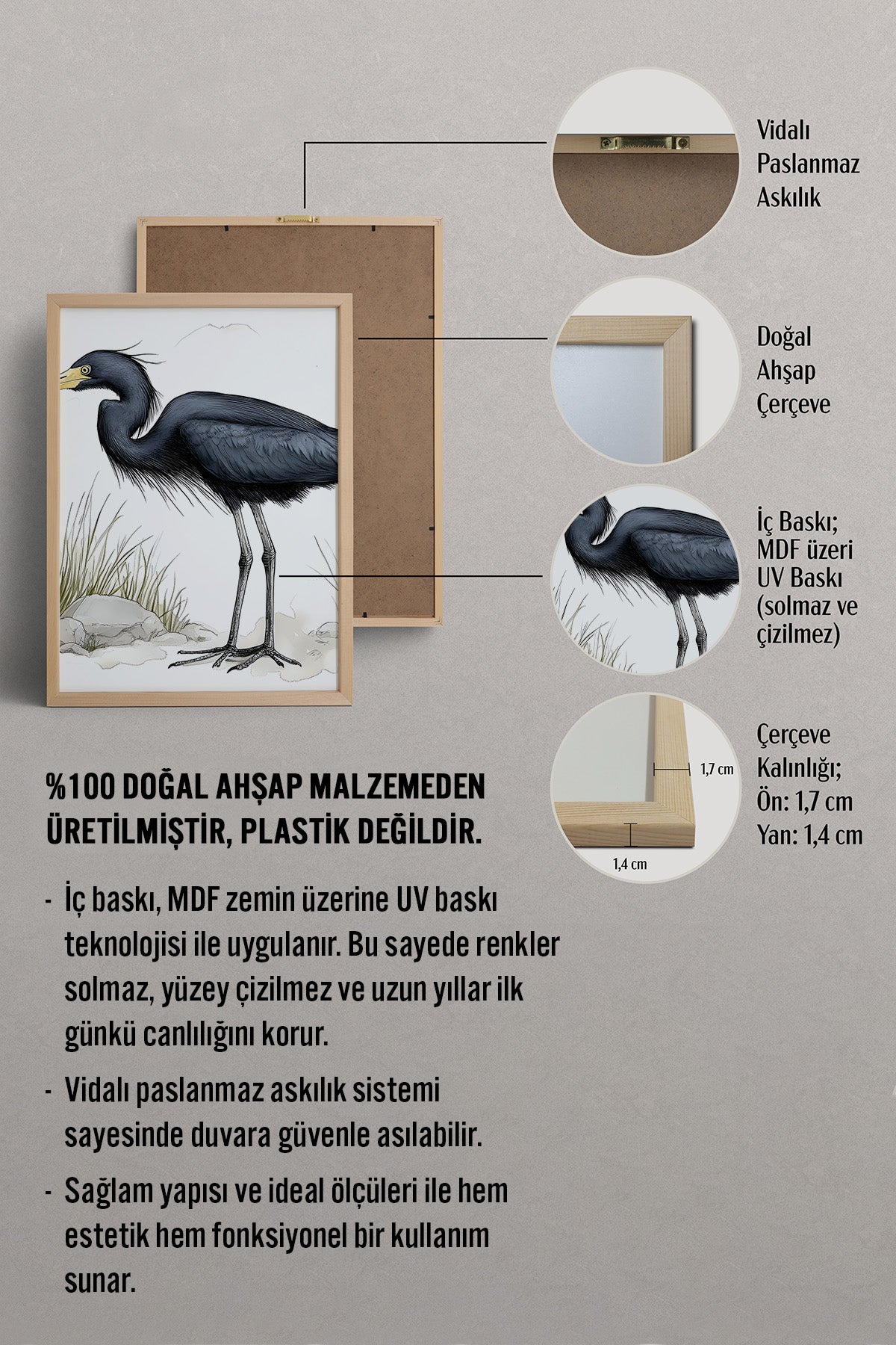 HOMEPACK Siyah Balıkçıl Kuşu Tablo  BEK-8608