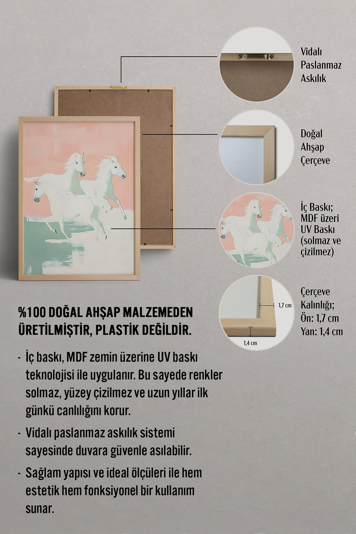 HOMEPACK Pembe Gökyüzü Atları Tablo  BEK-8519