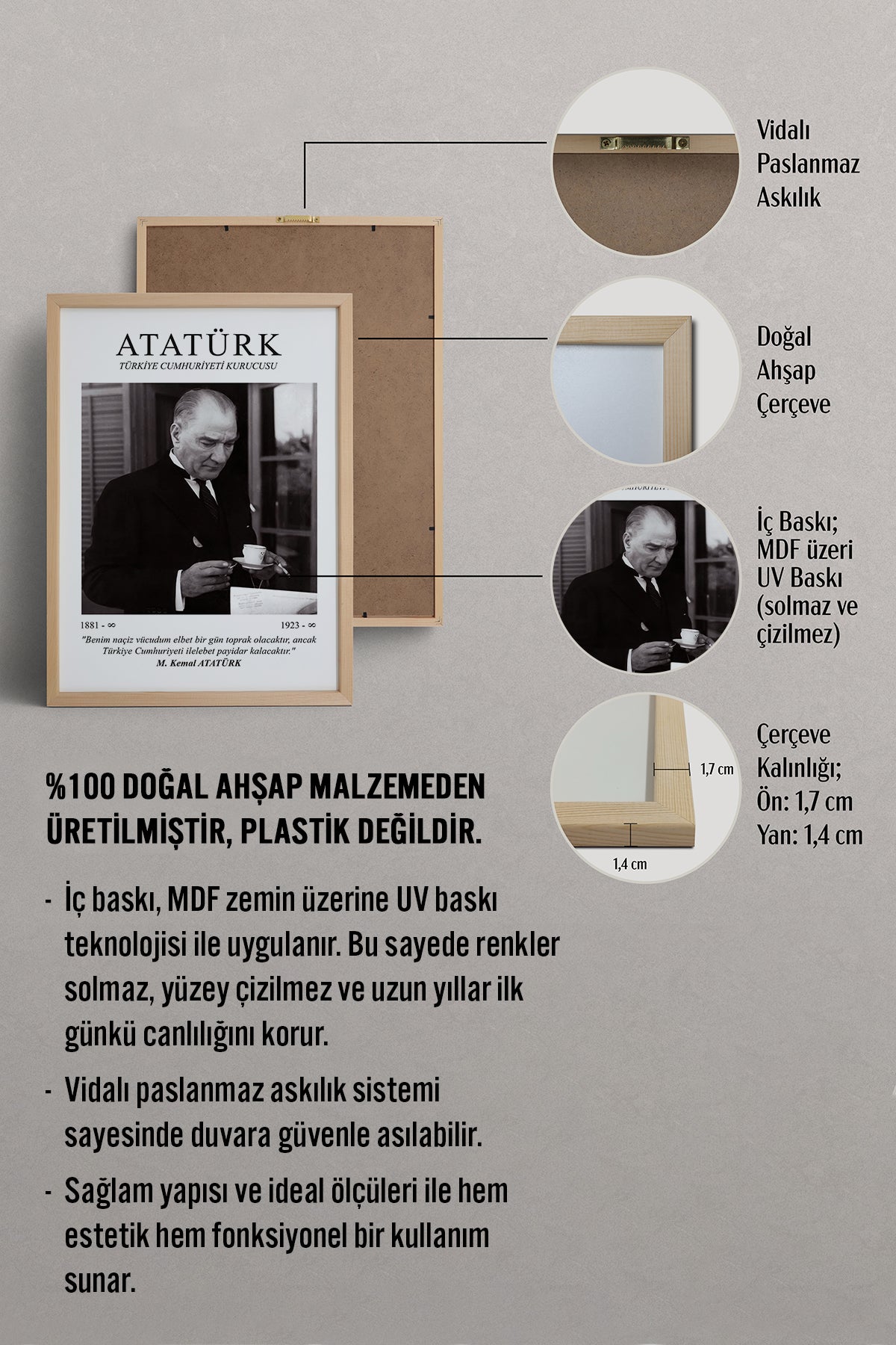HOMEPACK Ahşap Çerçeveli Tablo Çerçeveli Poster Sanatsal Modern Duvar Dekoru ATA-01
