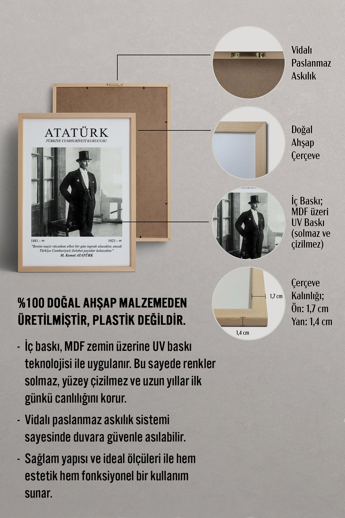 HOMEPACK Ahşap Çerçeveli Tablo Çerçeveli Poster Sanatsal Modern Duvar Dekoru ATA-02
