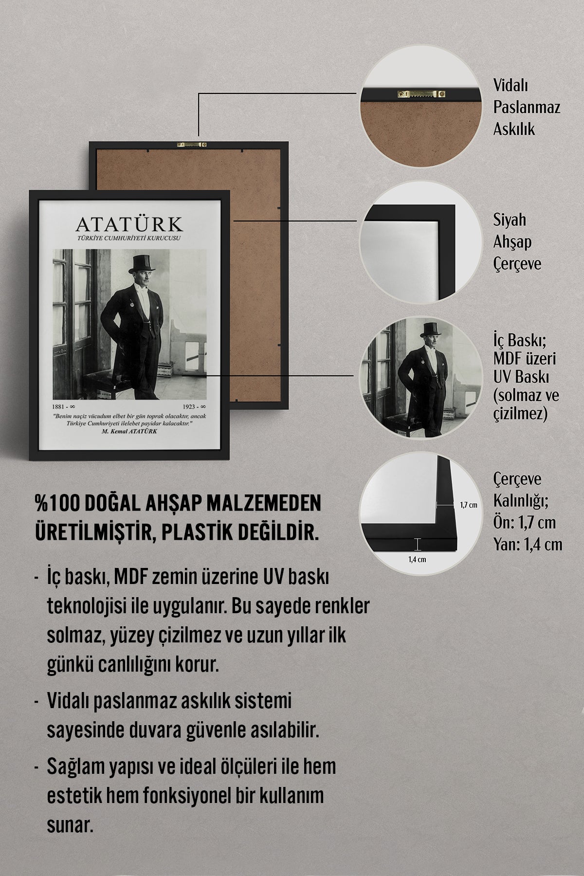 HOMEPACK Ahşap Çerçeveli Tablo Çerçeveli Poster Sanatsal Modern Duvar Dekoru ATA-02