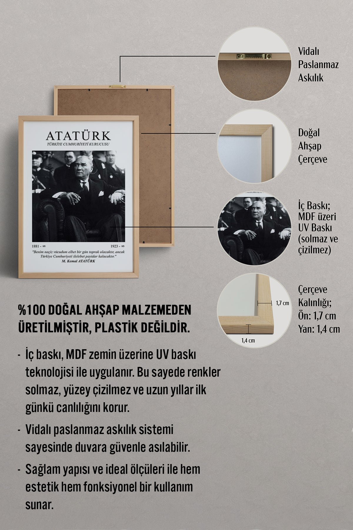 HOMEPACK Ahşap Çerçeveli Tablo Çerçeveli Poster Sanatsal Modern Duvar Dekoru ATA-06