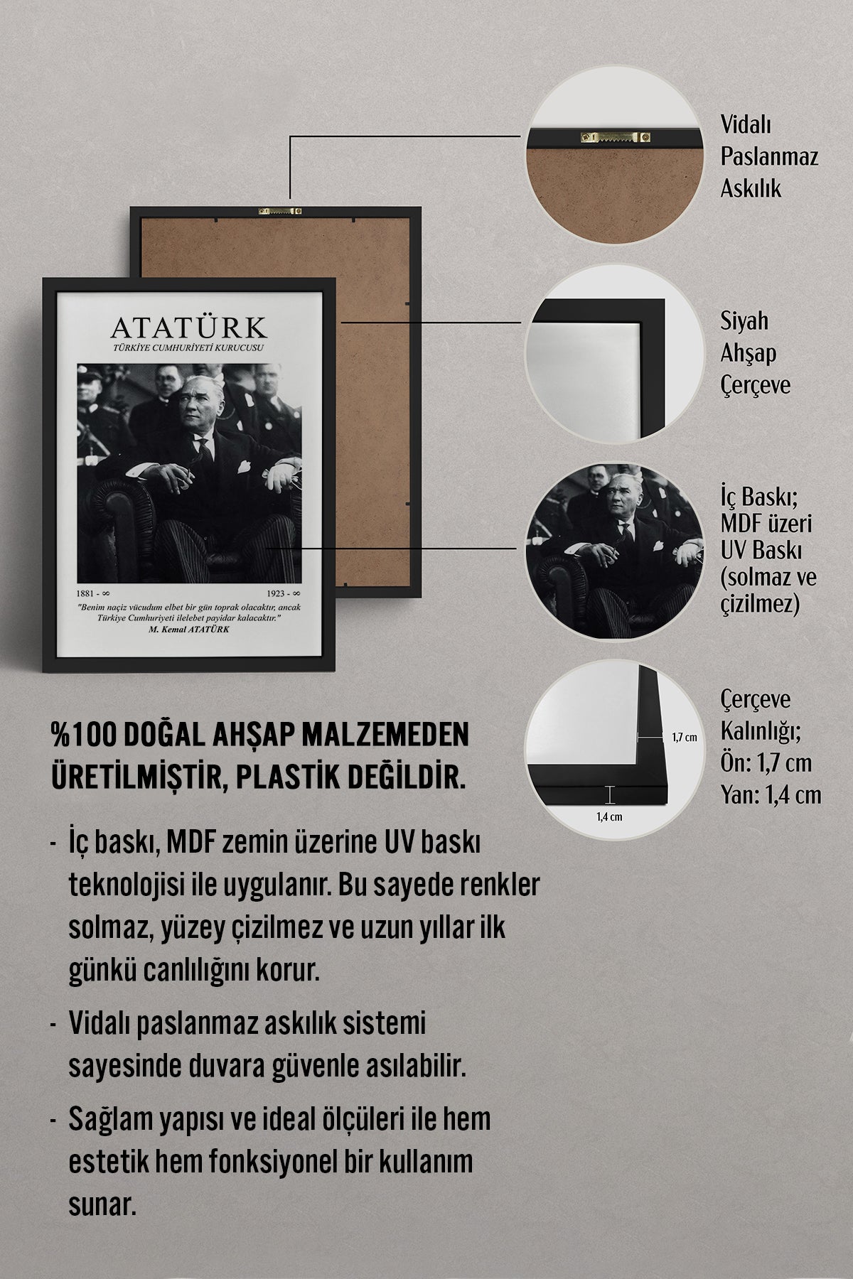 HOMEPACK Ahşap Çerçeveli Tablo Çerçeveli Poster Sanatsal Modern Duvar Dekoru ATA-06