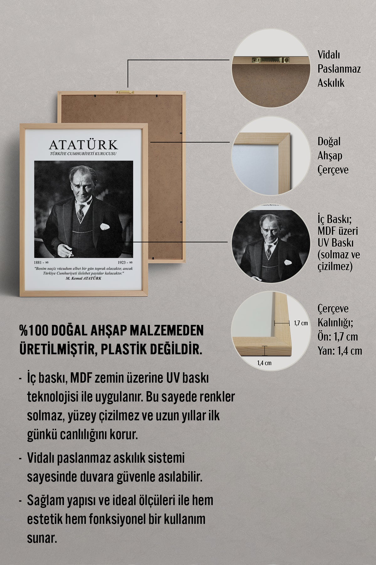HOMEPACK Ahşap Çerçeveli Tablo Çerçeveli Poster Sanatsal Modern Duvar Dekoru ATA-07