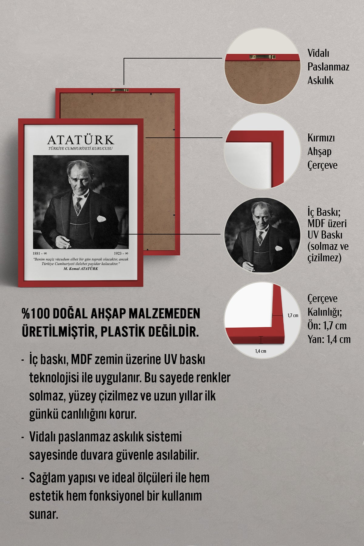 HOMEPACK Ahşap Çerçeveli Tablo Çerçeveli Poster Sanatsal Modern Duvar Dekoru ATA-07