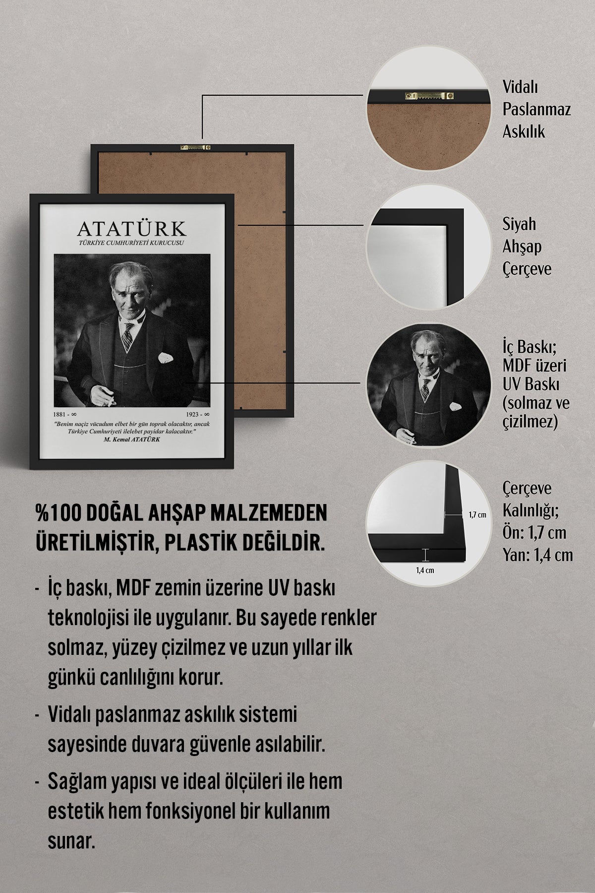 HOMEPACK Ahşap Çerçeveli Tablo Çerçeveli Poster Sanatsal Modern Duvar Dekoru ATA-07