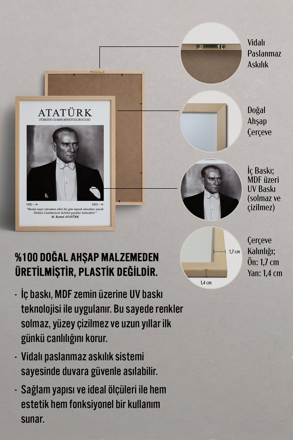 HOMEPACK Ahşap Çerçeveli Tablo Çerçeveli Poster Sanatsal Modern Duvar Dekoru ATA-09