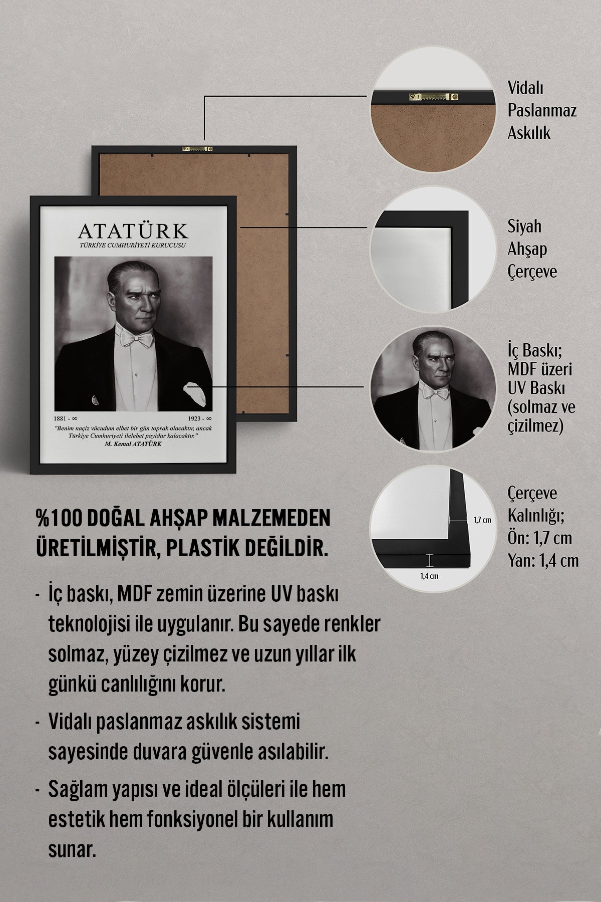 HOMEPACK Ahşap Çerçeveli Tablo Çerçeveli Poster Sanatsal Modern Duvar Dekoru ATA-09