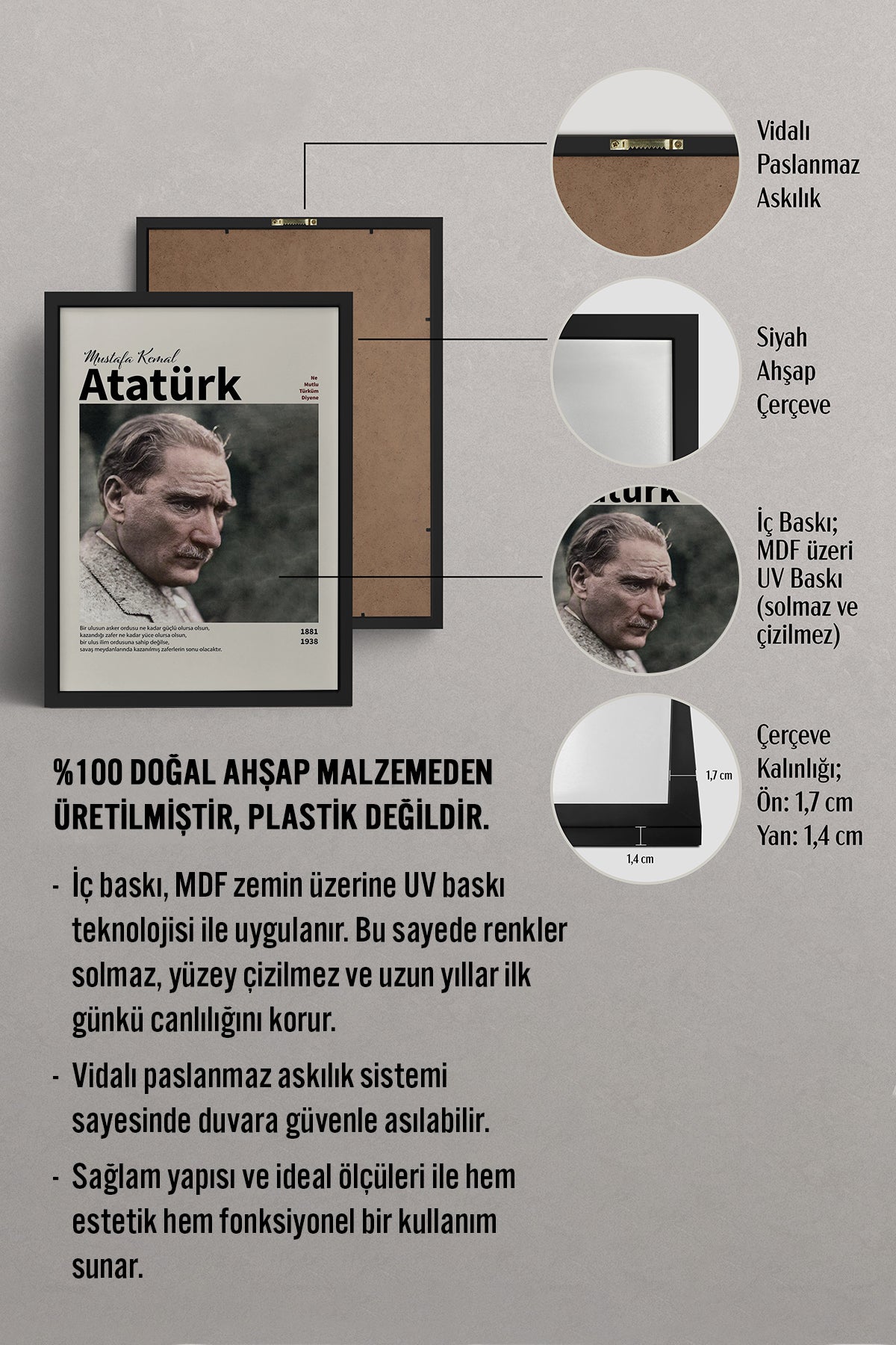 HOMEPACK Ahşap Çerçeveli Tablo Çerçeveli Poster Sanatsal Modern Duvar Dekoru ATA-10