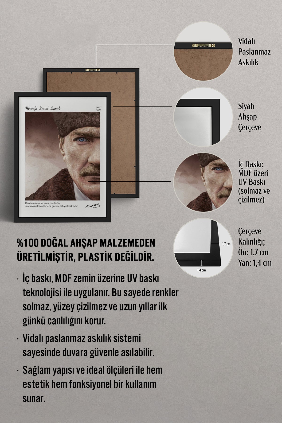 HOMEPACK Ahşap Çerçeveli Tablo Çerçeveli Poster Sanatsal Modern Duvar Dekoru ATA-13