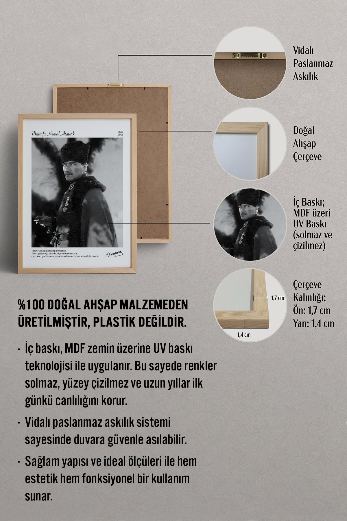 HOMEPACK Ahşap Çerçeveli Tablo Çerçeveli Poster Sanatsal Modern Duvar Dekoru ATA-14
