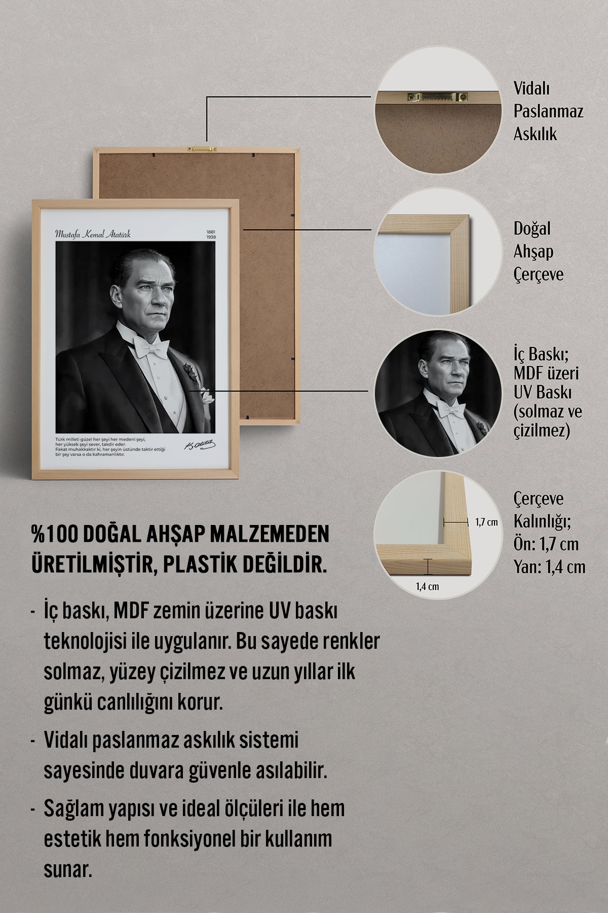 HOMEPACK Ahşap Çerçeveli Tablo Çerçeveli Poster Sanatsal Modern Duvar Dekoru ATA-16