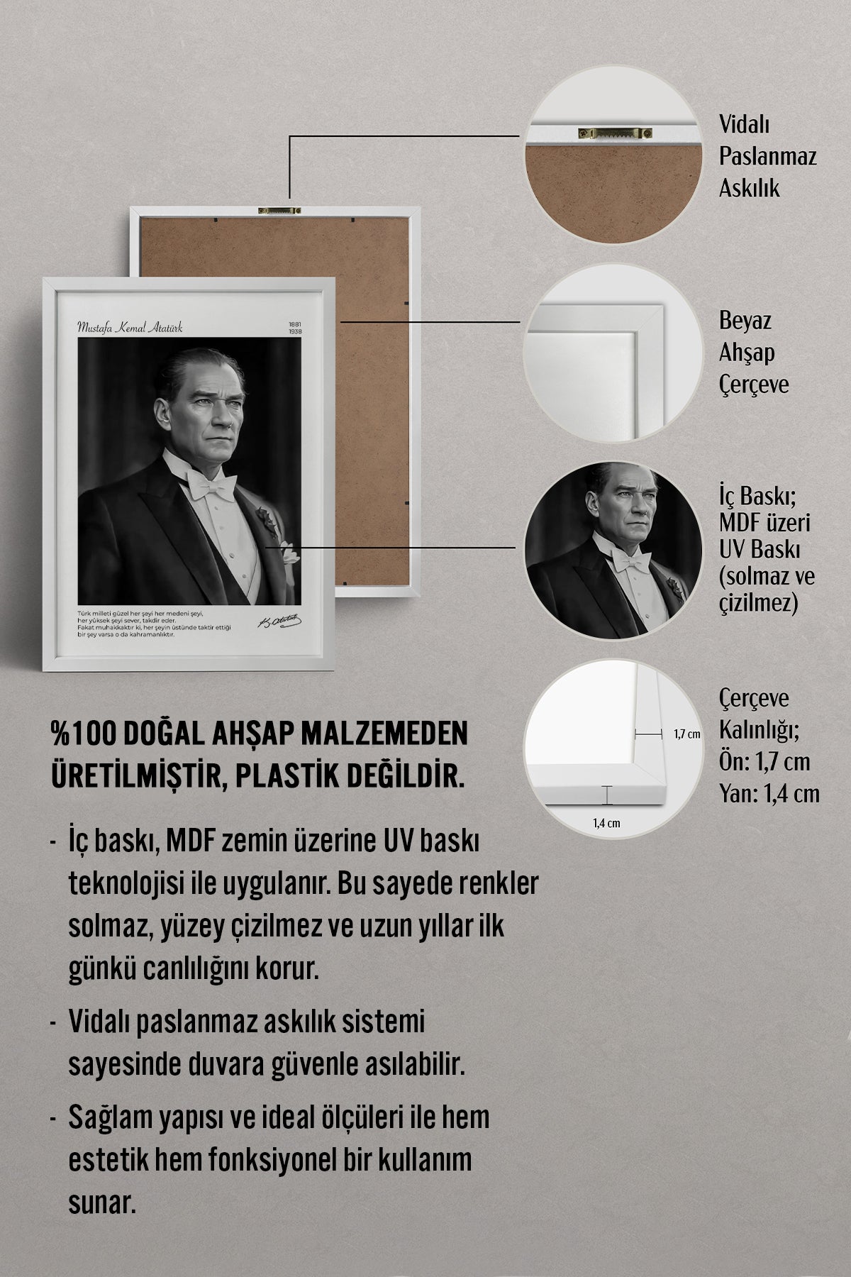 HOMEPACK Ahşap Çerçeveli Tablo Çerçeveli Poster Sanatsal Modern Duvar Dekoru ATA-16