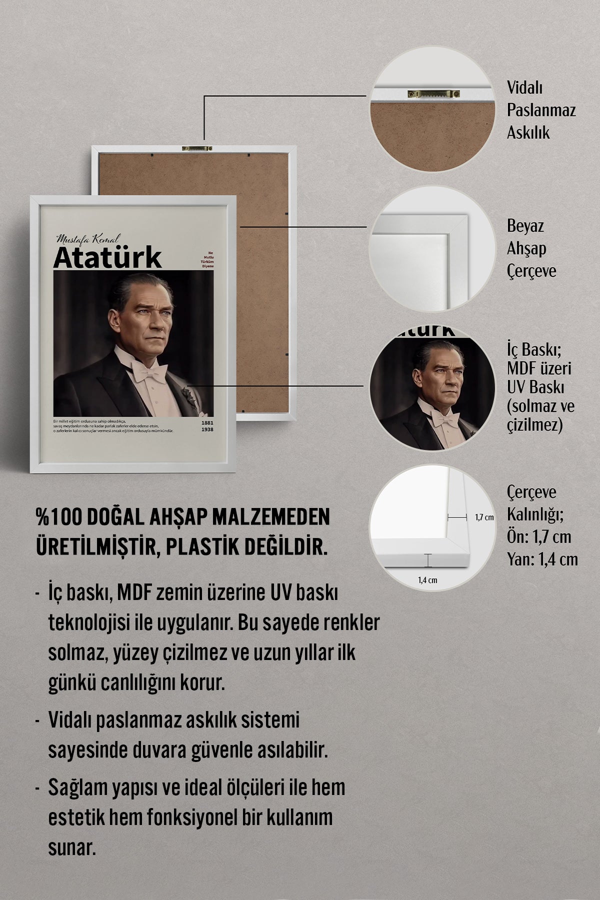 HOMEPACK Ahşap Çerçeveli Tablo Çerçeveli Poster Sanatsal Modern Duvar Dekoru ATA-17