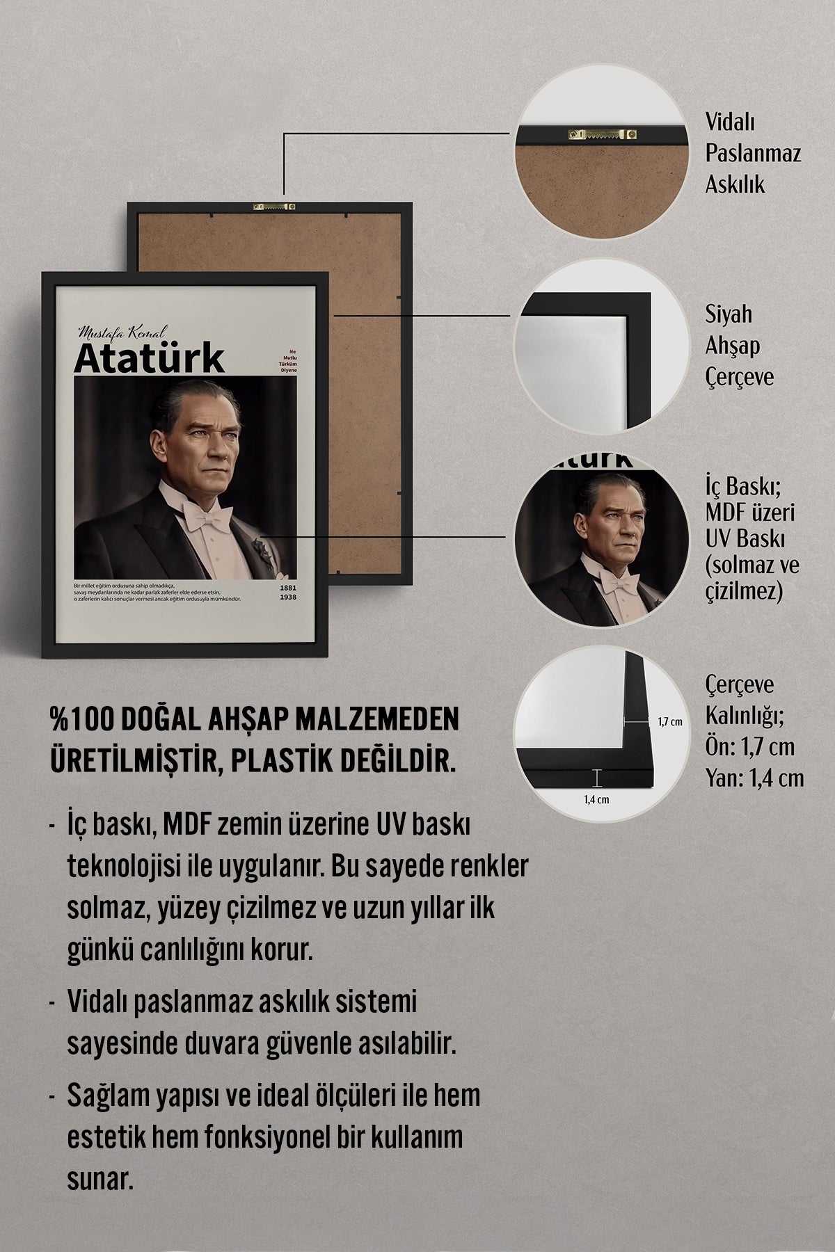 HOMEPACK Ahşap Çerçeveli Tablo Çerçeveli Poster Sanatsal Modern Duvar Dekoru ATA-17