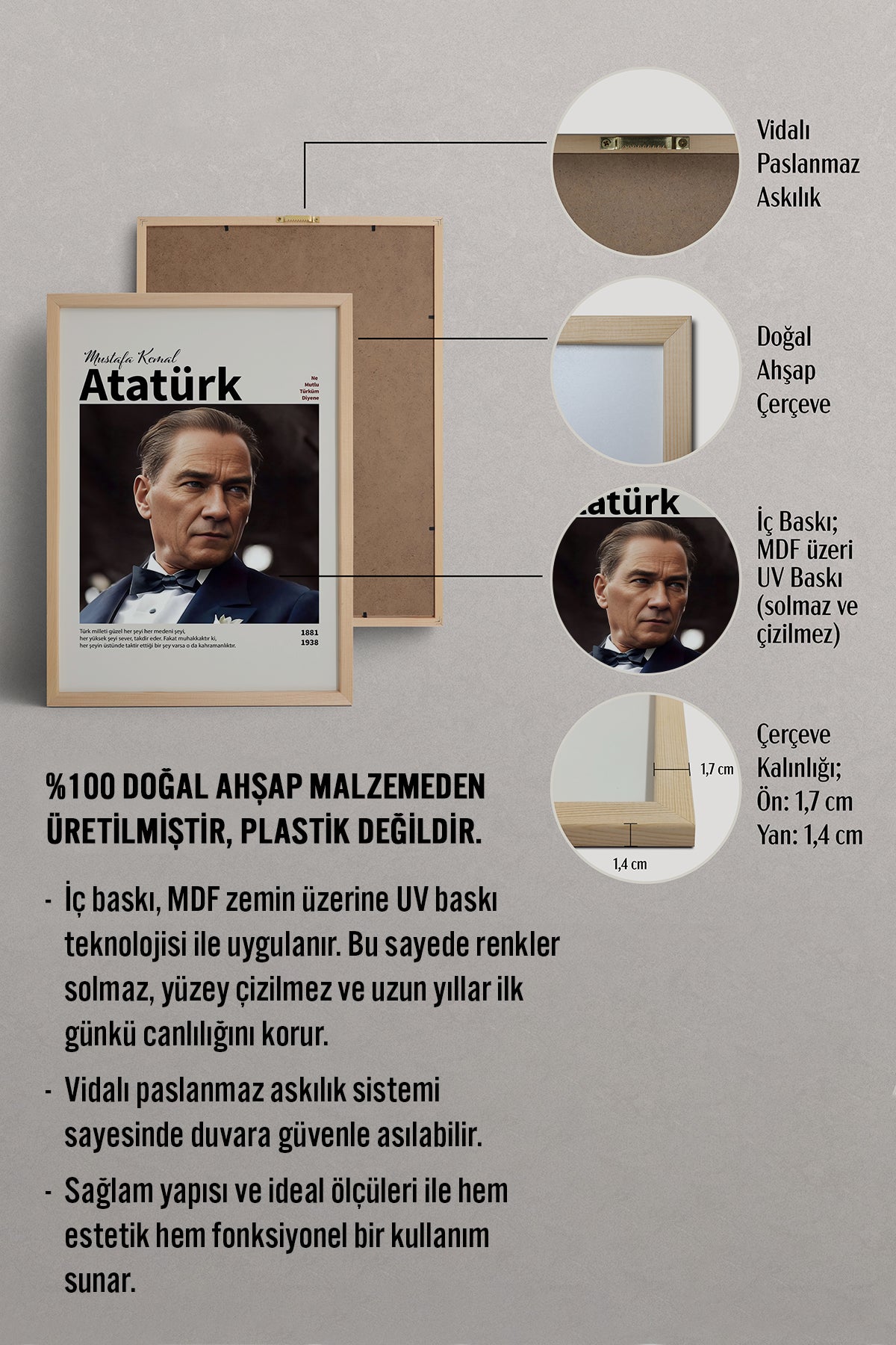 HOMEPACK Ahşap Çerçeveli Tablo Çerçeveli Poster Sanatsal Modern Duvar Dekoru ATA-18