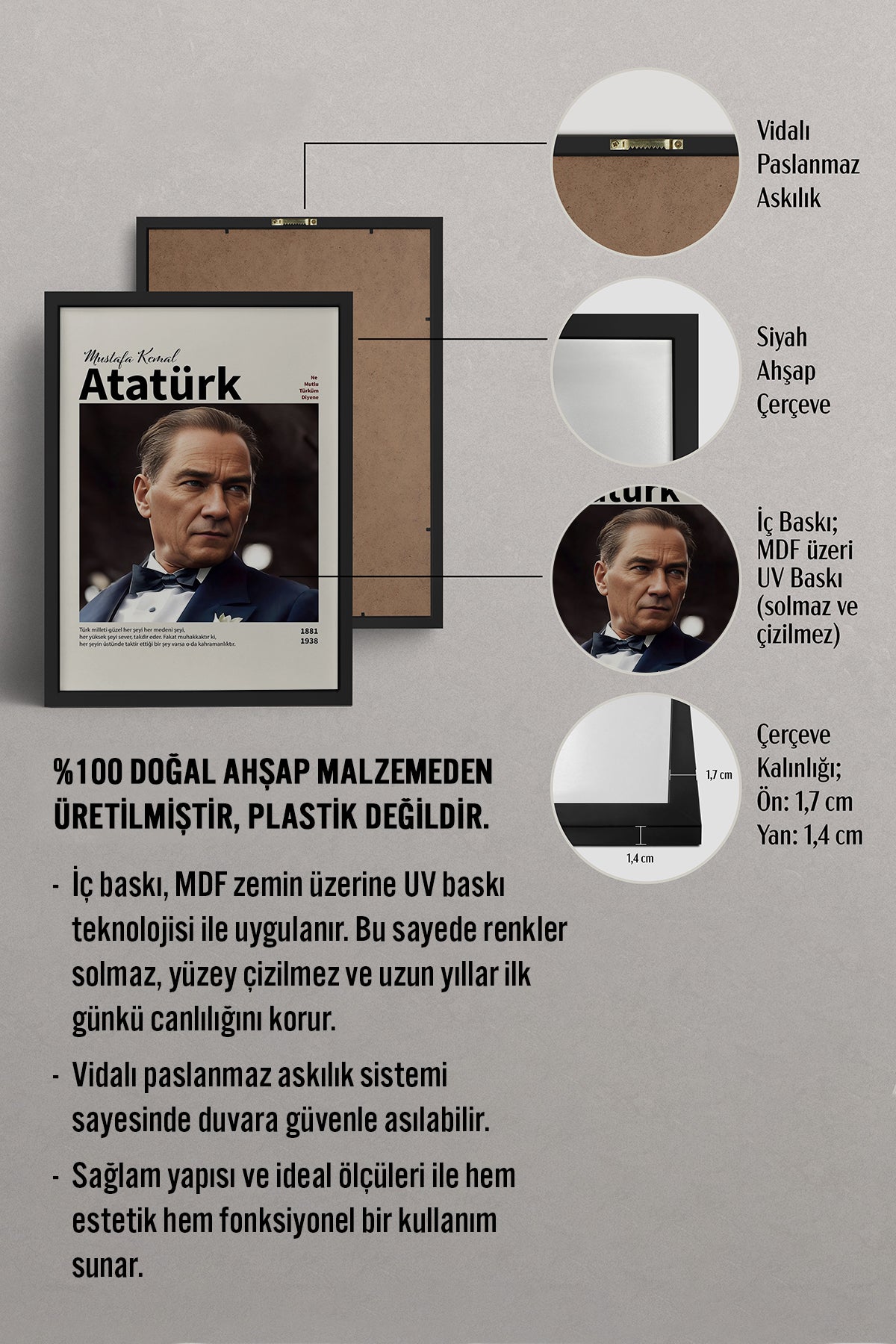 HOMEPACK Ahşap Çerçeveli Tablo Çerçeveli Poster Sanatsal Modern Duvar Dekoru ATA-18