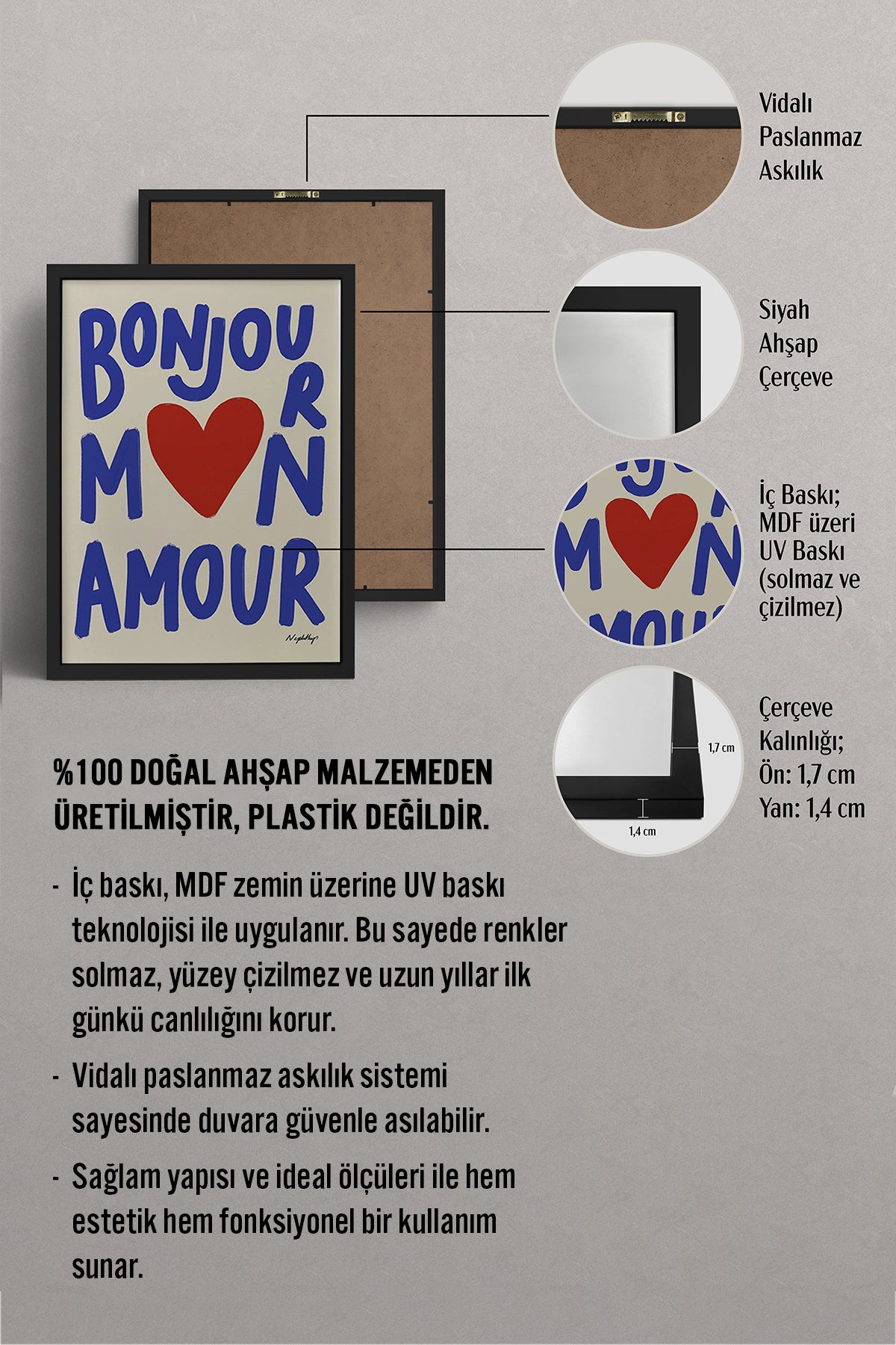 HOMEPACK Ahşap Çerçeveli Tablo Çerçeveli Poster Sanatsal Modern Duvar Dekoru BEK-8011