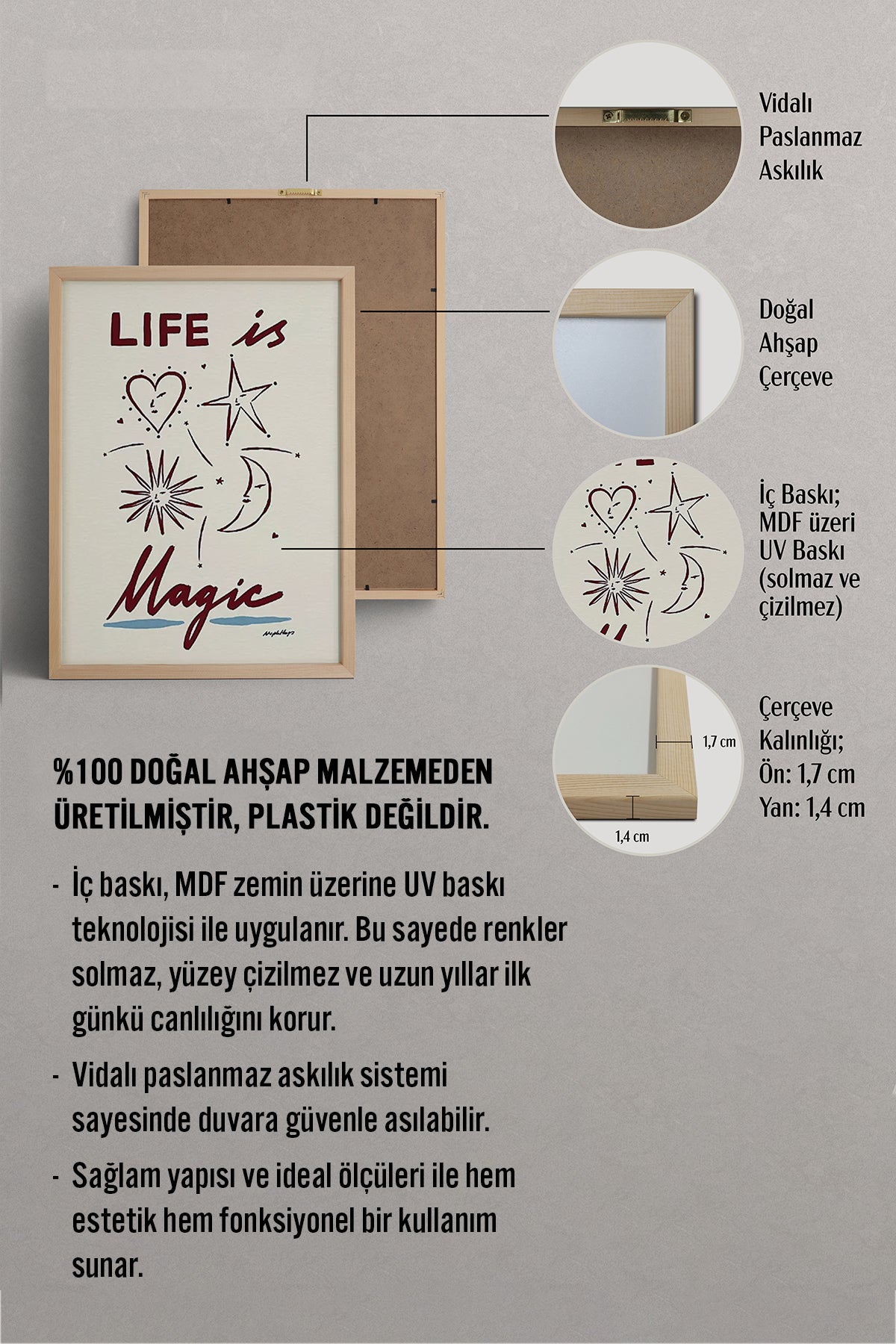 HOMEPACK Ahşap Çerçeveli Tablo Çerçeveli Poster Sanatsal Modern Duvar Dekoru BEK-8015
