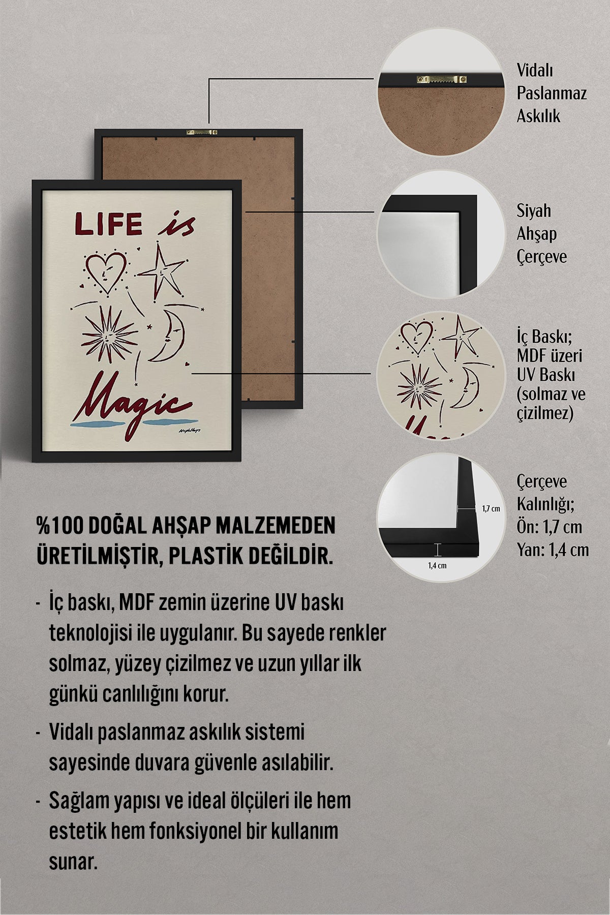 HOMEPACK Ahşap Çerçeveli Tablo Çerçeveli Poster Sanatsal Modern Duvar Dekoru BEK-8015