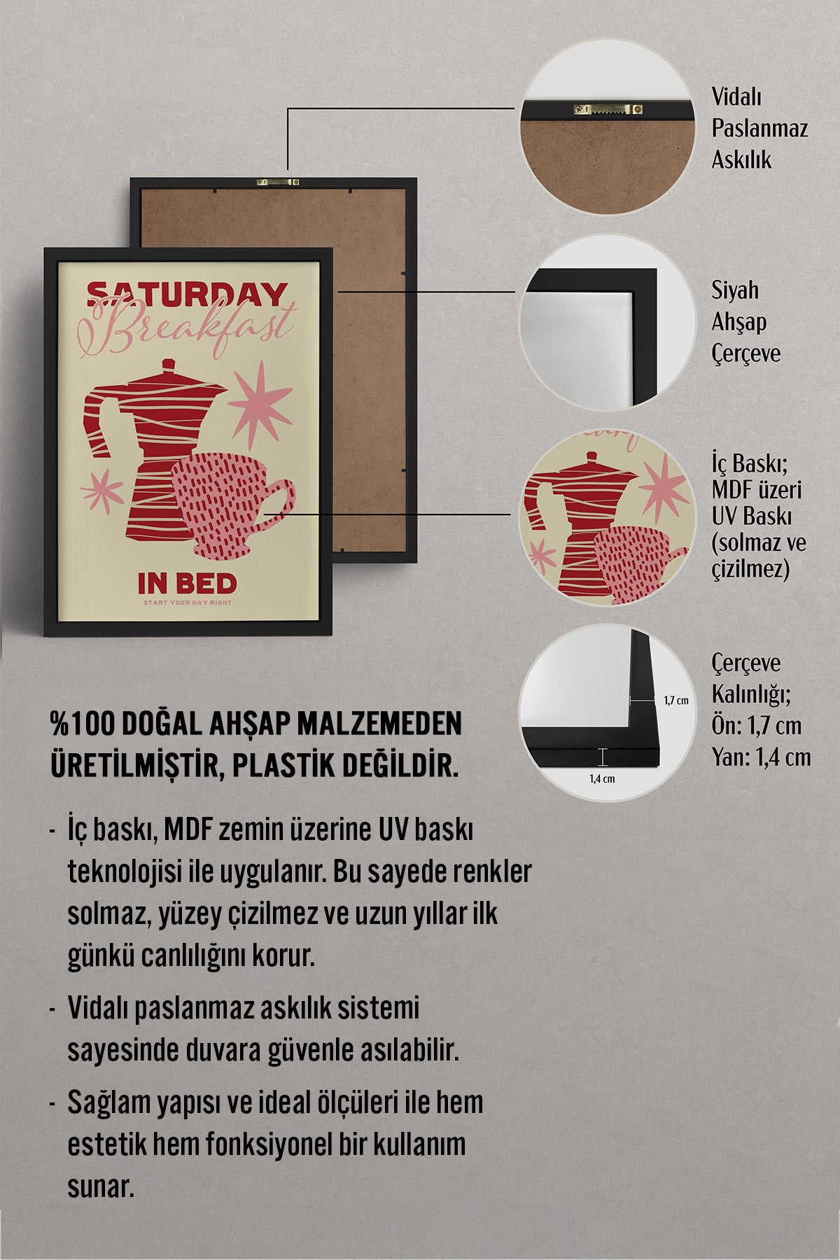 HOMEPACK Ahşap Çerçeveli Tablo Çerçeveli Poster Sanatsal Modern Duvar Dekoru BEK-8021
