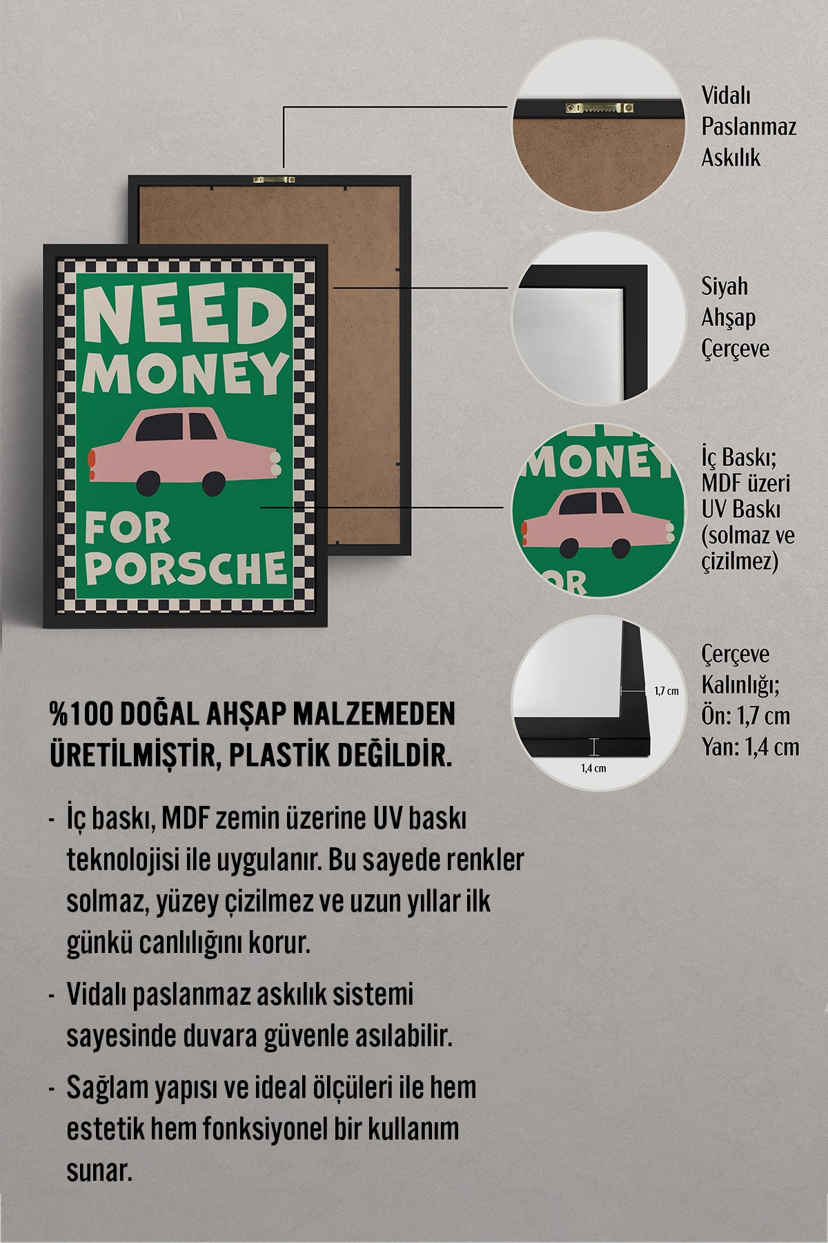 HOMEPACK Ahşap Çerçeveli Tablo Çerçeveli Poster Sanatsal Modern Duvar Dekoru BEK-8024