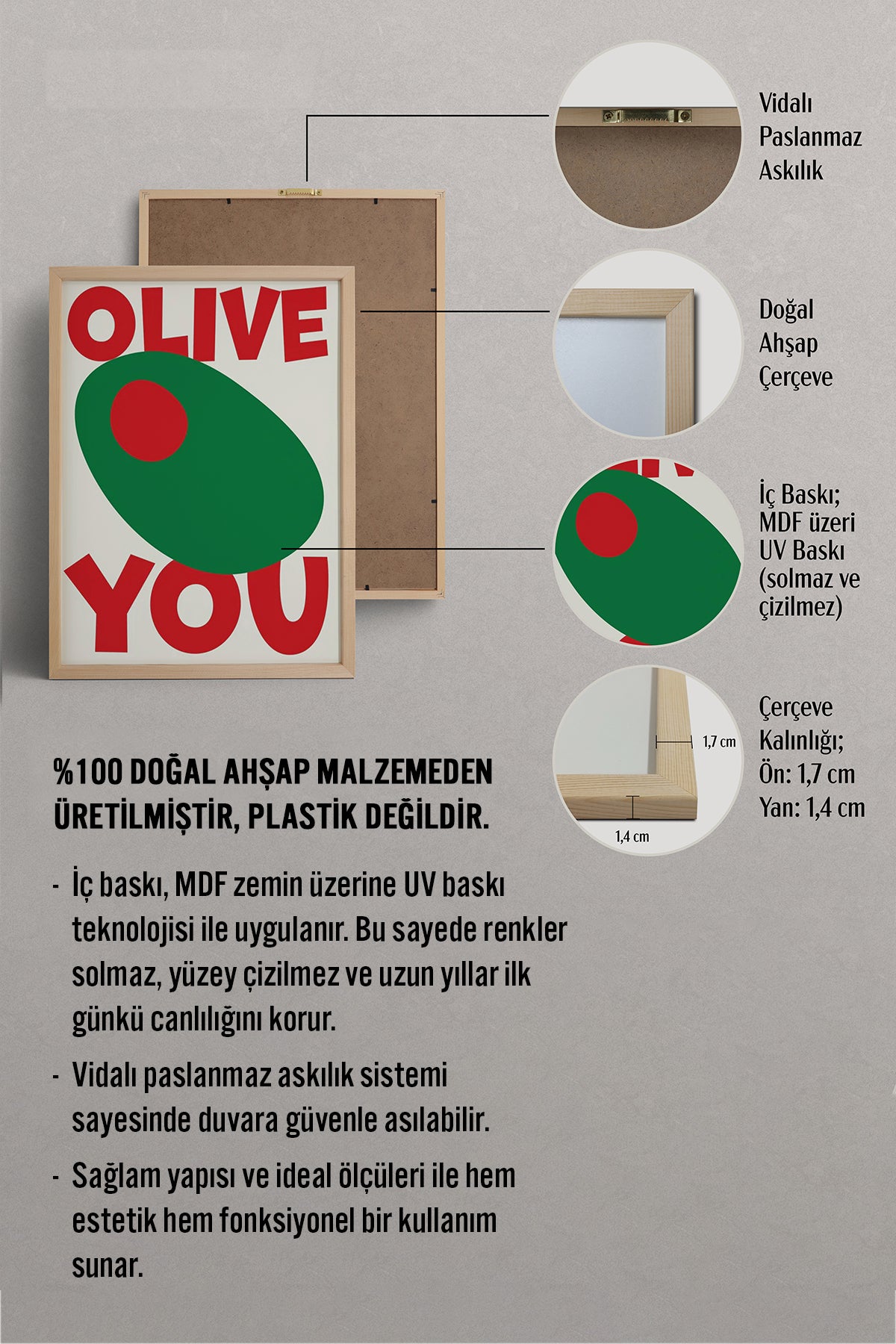 HOMEPACK Ahşap Çerçeveli Tablo Çerçeveli Poster Sanatsal Modern Duvar Dekoru BEK-8032