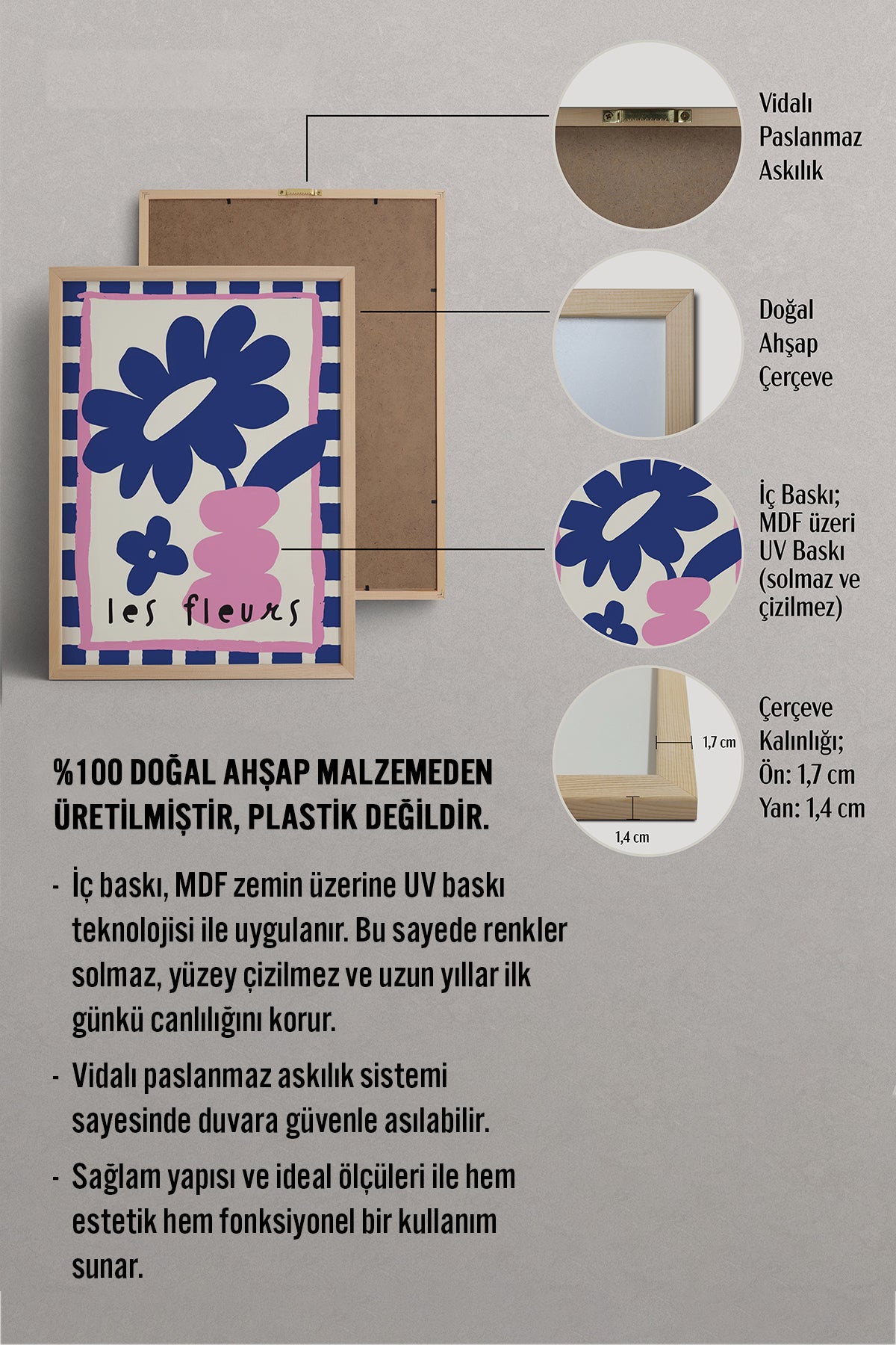 HOMEPACK Ahşap Çerçeveli Tablo Çerçeveli Poster Sanatsal Modern Duvar Dekoru BEK-8033