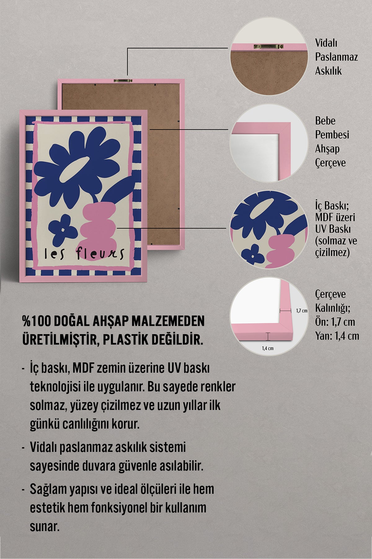 HOMEPACK Ahşap Çerçeveli Tablo Çerçeveli Poster Sanatsal Modern Duvar Dekoru BEK-8033