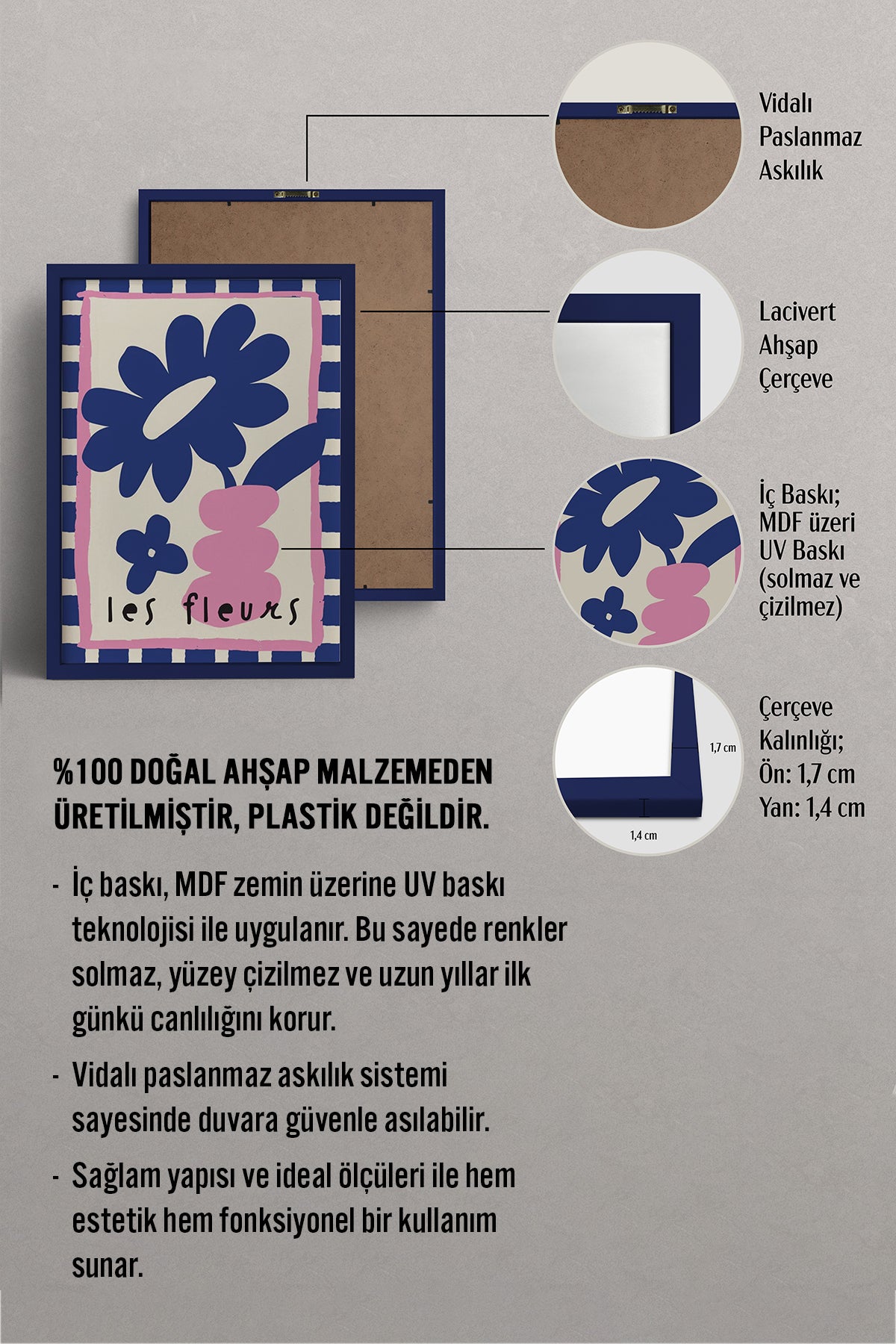 HOMEPACK Ahşap Çerçeveli Tablo Çerçeveli Poster Sanatsal Modern Duvar Dekoru BEK-8033
