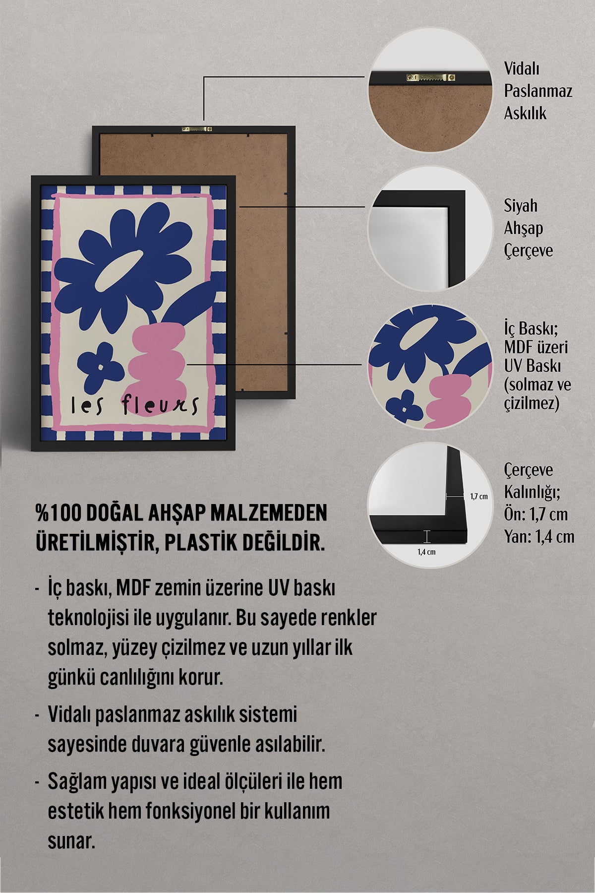 HOMEPACK Ahşap Çerçeveli Tablo Çerçeveli Poster Sanatsal Modern Duvar Dekoru BEK-8033