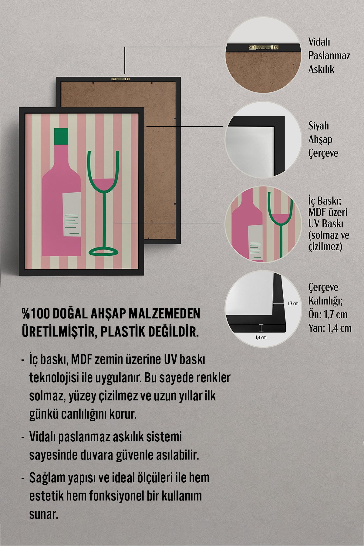 HOMEPACK Ahşap Çerçeveli Tablo Çerçeveli Poster Sanatsal Modern Duvar Dekoru BEK-8034