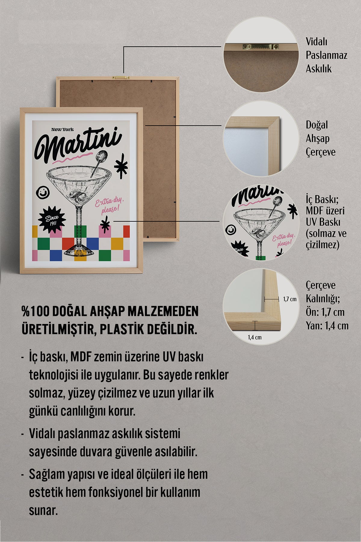 HOMEPACK Ahşap Çerçeveli Tablo Çerçeveli Poster Sanatsal Modern Duvar Dekoru BEK-8039