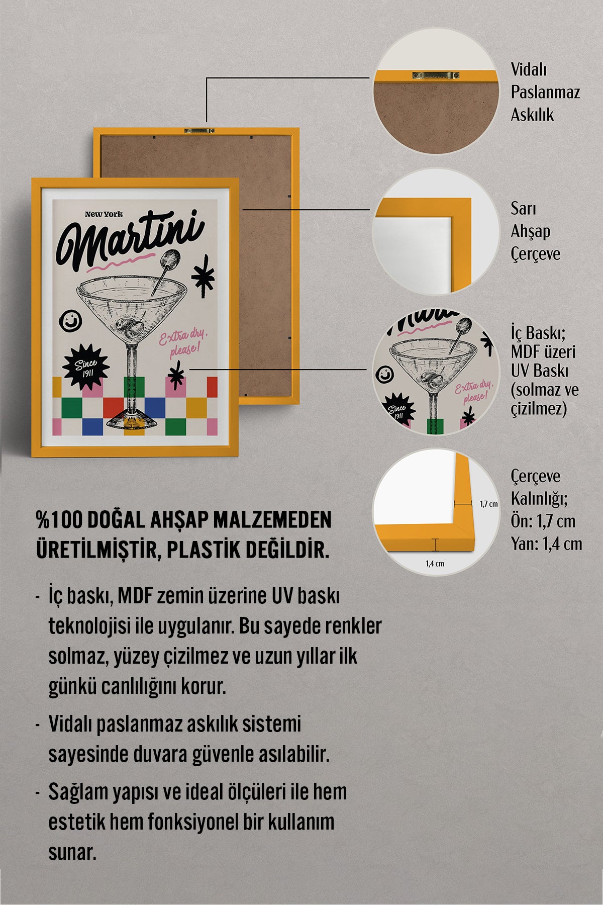HOMEPACK Ahşap Çerçeveli Tablo Çerçeveli Poster Sanatsal Modern Duvar Dekoru BEK-8039