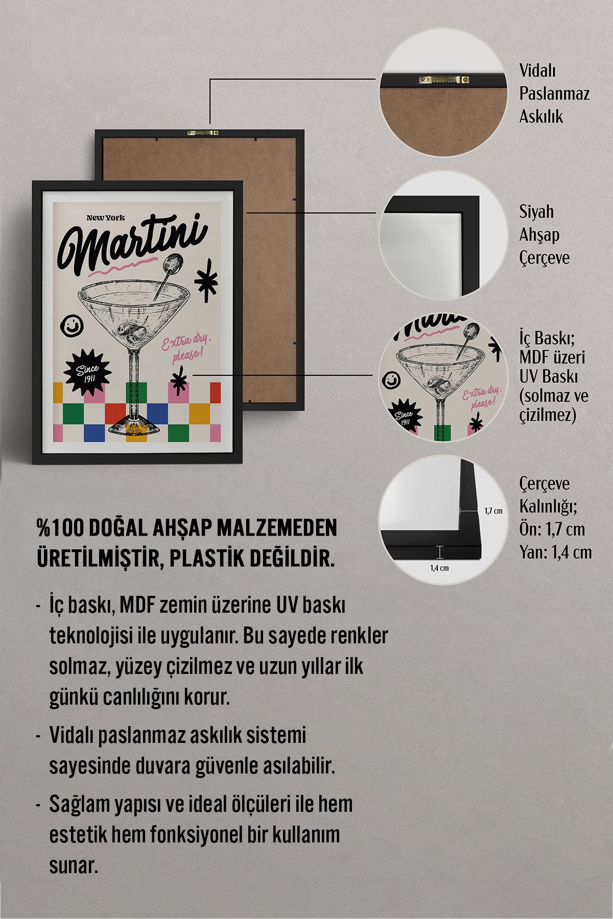 HOMEPACK Ahşap Çerçeveli Tablo Çerçeveli Poster Sanatsal Modern Duvar Dekoru BEK-8039
