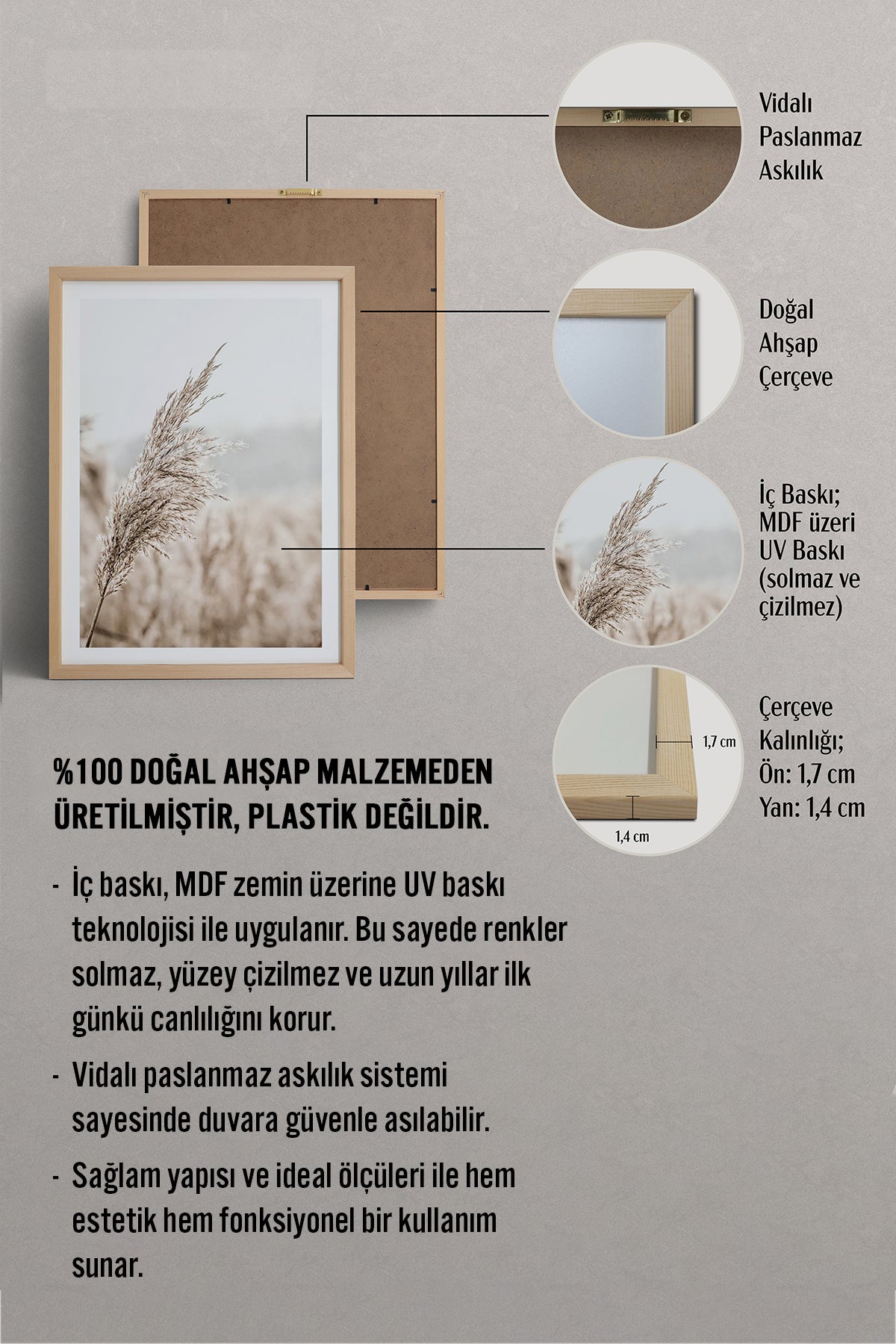 HOMEPACK Ahşap Çerçeveli Tablo Çerçeveli Poster Sanatsal Modern Duvar Dekoru BEK-8045