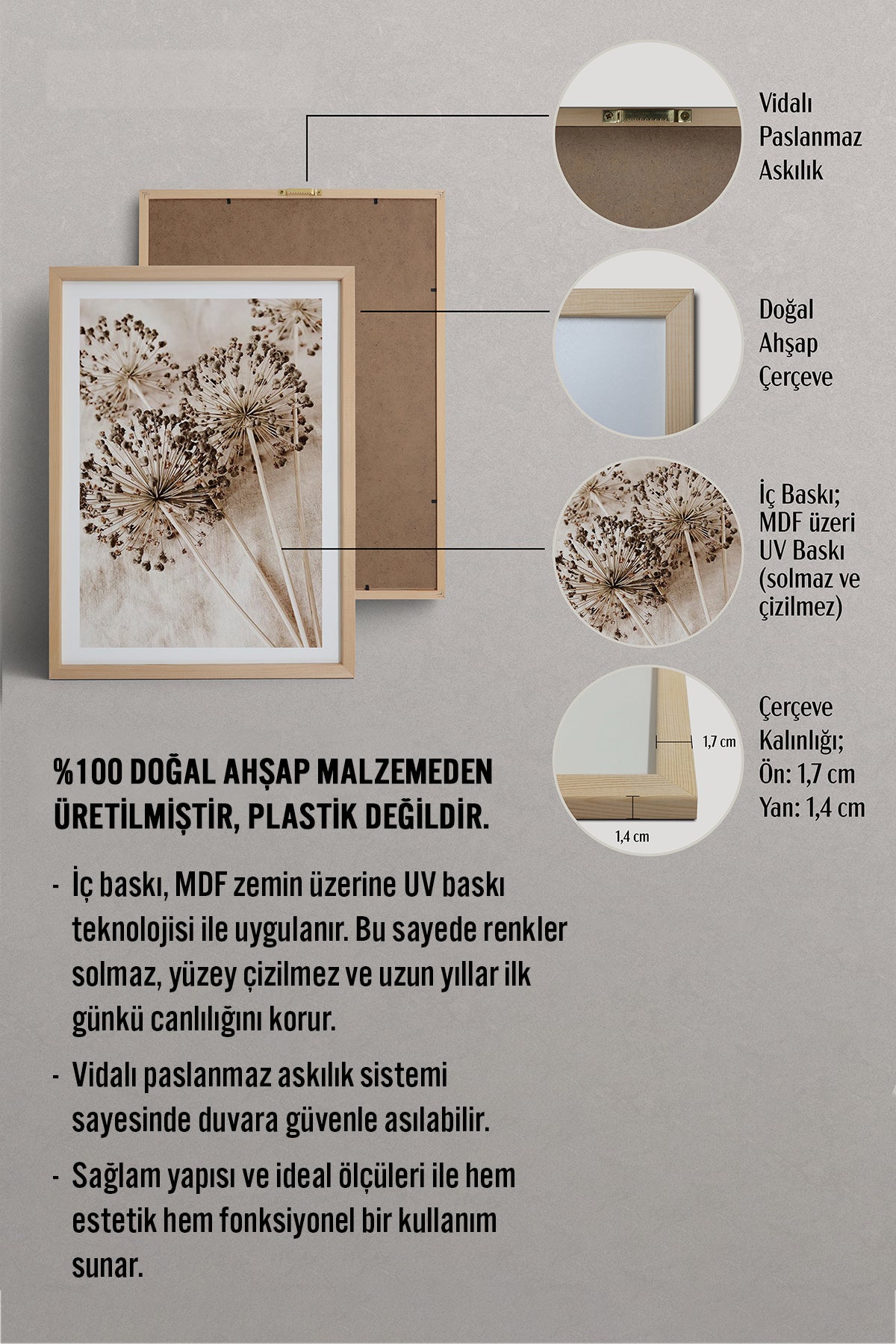 HOMEPACK Ahşap Çerçeveli Tablo Çerçeveli Poster Sanatsal Modern Duvar Dekoru BEK-8046