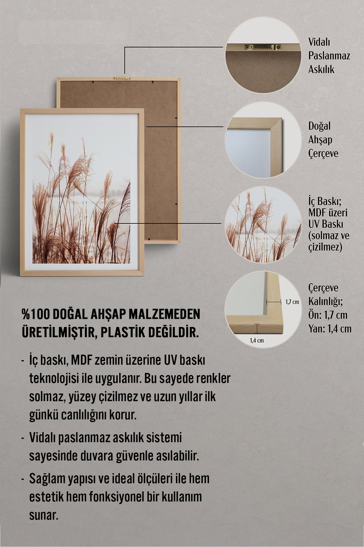 HOMEPACK Ahşap Çerçeveli Tablo Çerçeveli Poster Sanatsal Modern Duvar Dekoru BEK-8048