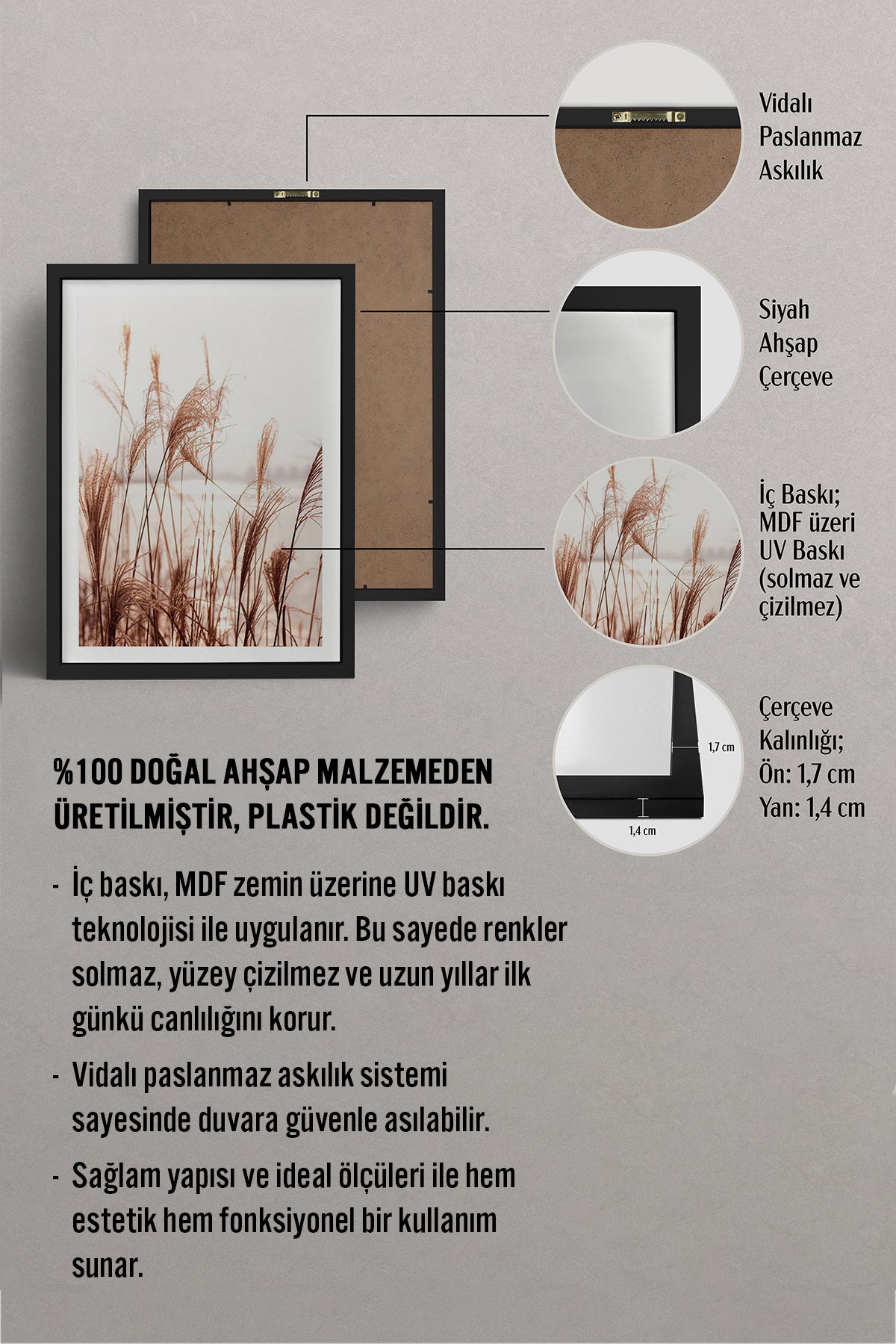 HOMEPACK Ahşap Çerçeveli Tablo Çerçeveli Poster Sanatsal Modern Duvar Dekoru BEK-8048