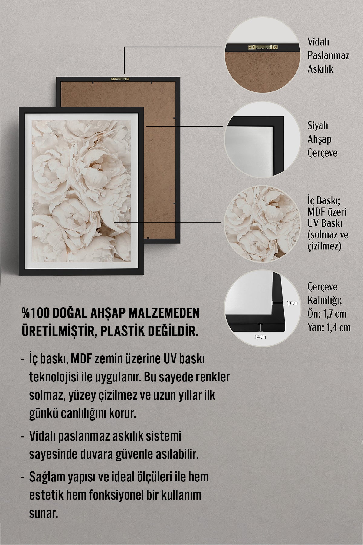HOMEPACK Ahşap Çerçeveli Tablo Çerçeveli Poster Sanatsal Modern Duvar Dekoru BEK-8049