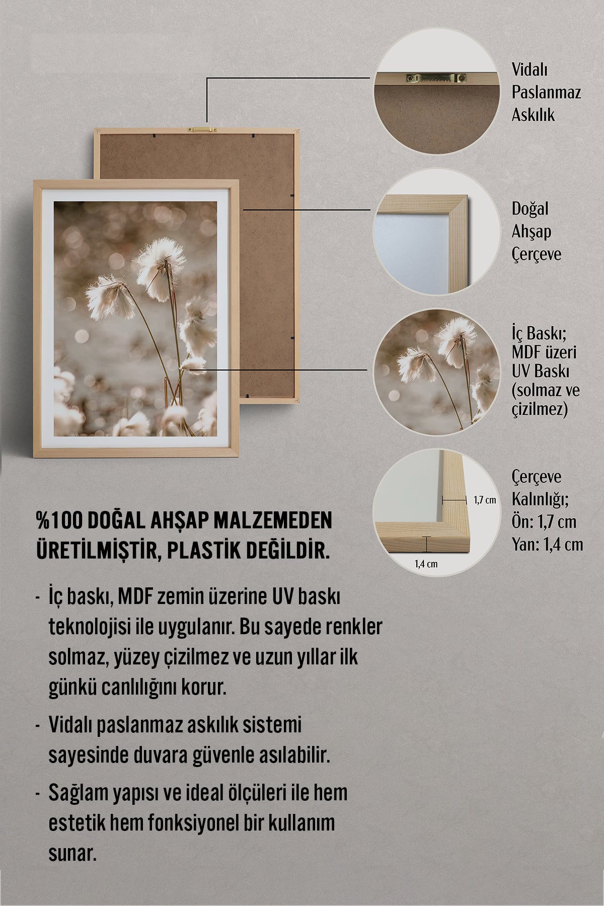 HOMEPACK Ahşap Çerçeveli Tablo Çerçeveli Poster Sanatsal Modern Duvar Dekoru BEK-8050